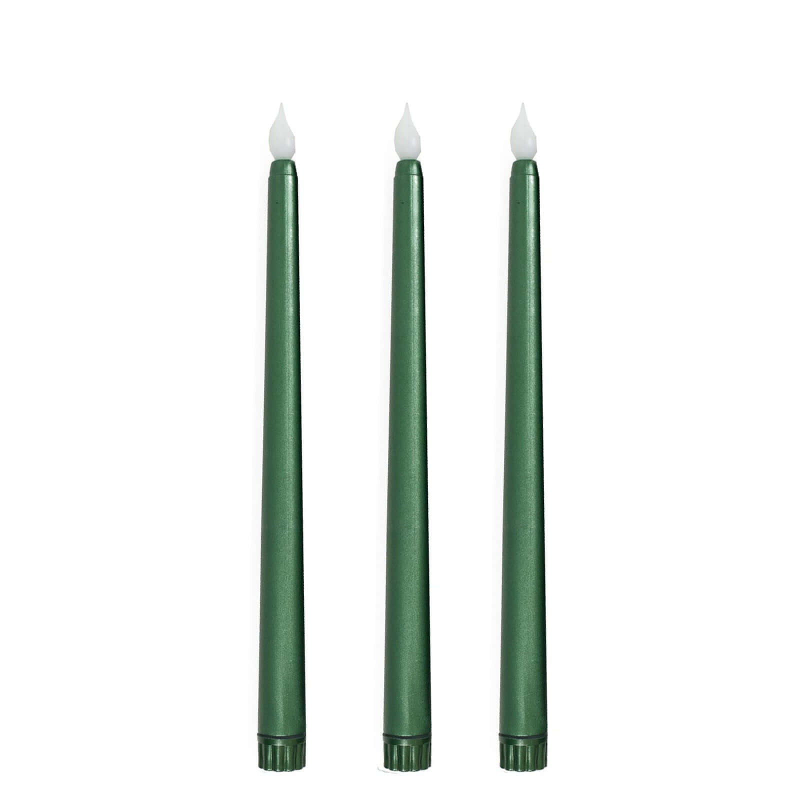 3-Pack LED Decorative Lighting Warm Flickering Hunter Emerald Green - Flameless Taper Candles 11"