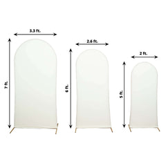 Set of 3 Matte Ivory Spandex Fitted Chiara Backdrop Stand Cover For Round Top Wedding Arch - 5ft, 6ft, 7ft