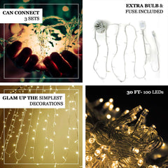 30ft Warm White 100 LED Connectable String Lights, 120V Fairy Lights