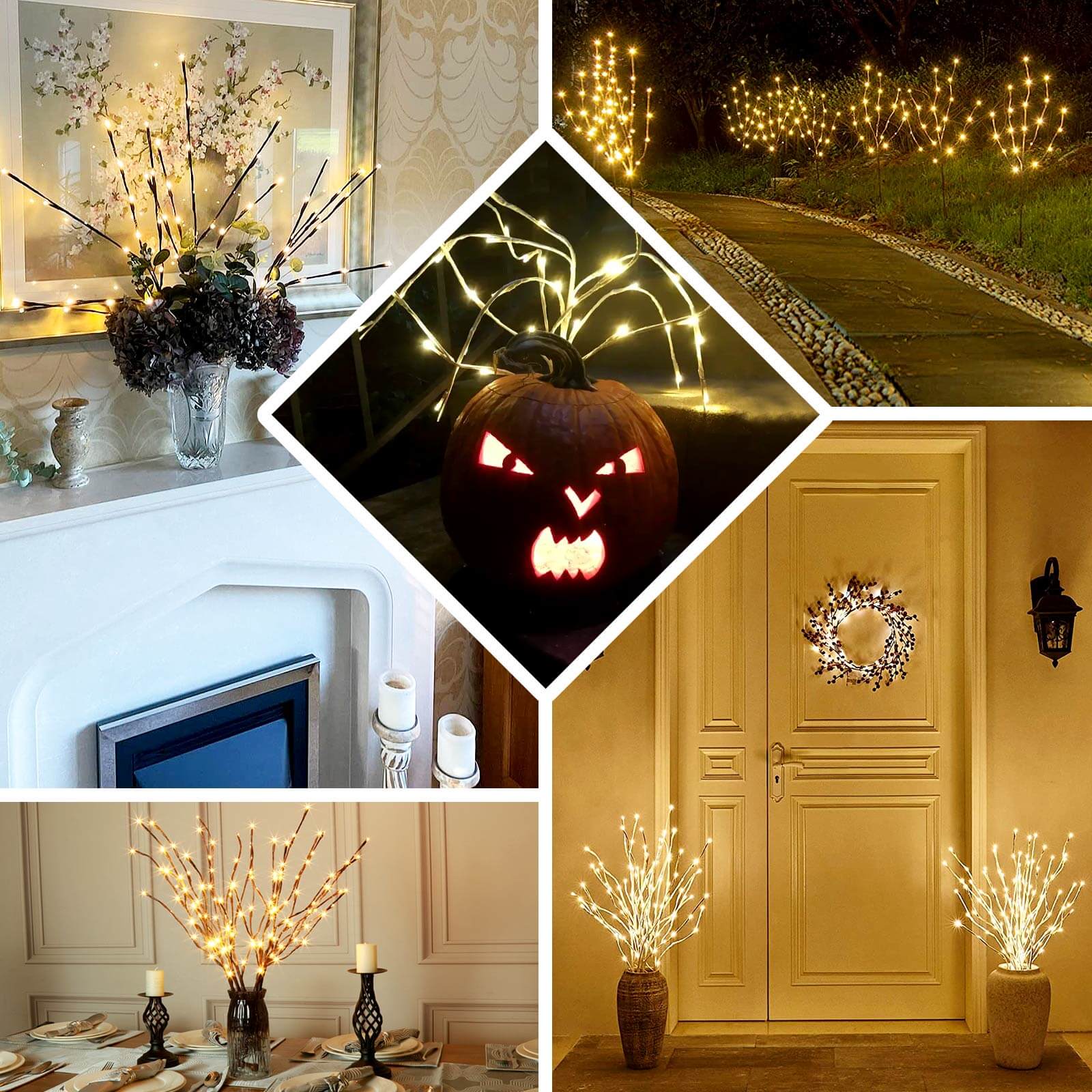3-Pack LED Twig Lights Brown Tree Design - Artificial Warm White Lighted Branches with 60 Bulbs 28.5"