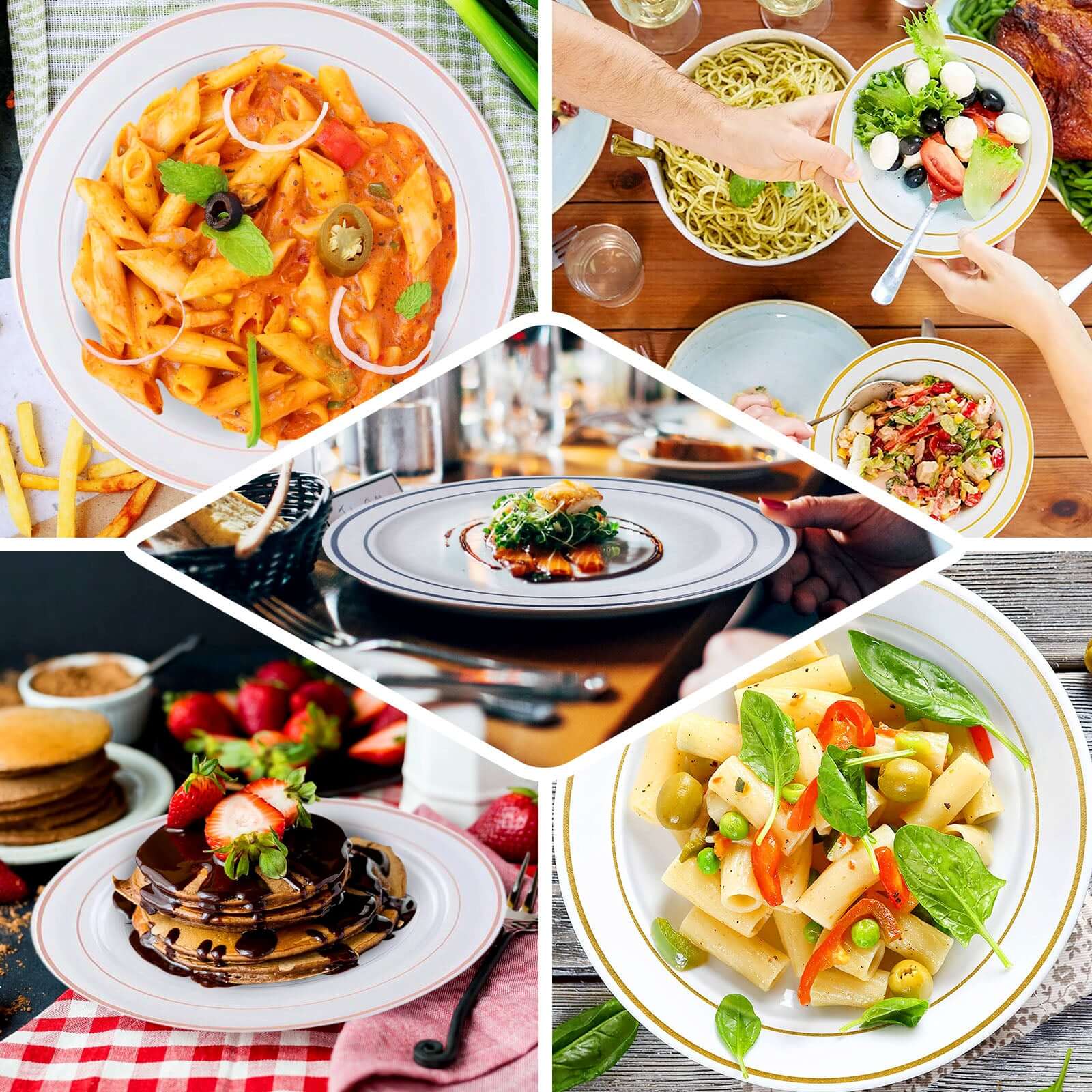 10-Pack Plastic Dessert Plates Ivory with Très Chic Gold Rim - Disposable Appetizer Plates for Parties 6"