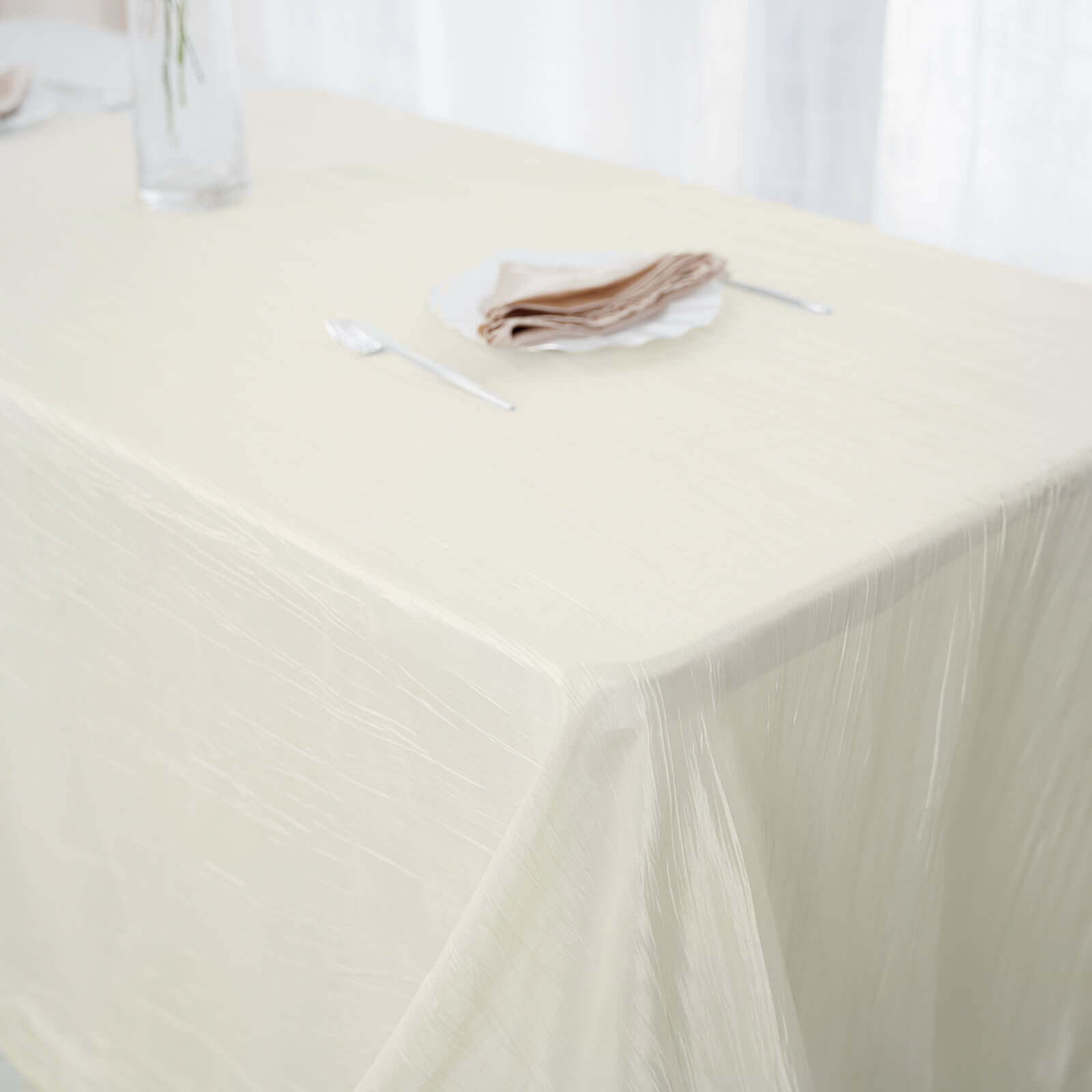 Taffeta 90"x156" Rectangle Tablecloth Ivory - Accordion Crinkle Seamless Table Cover