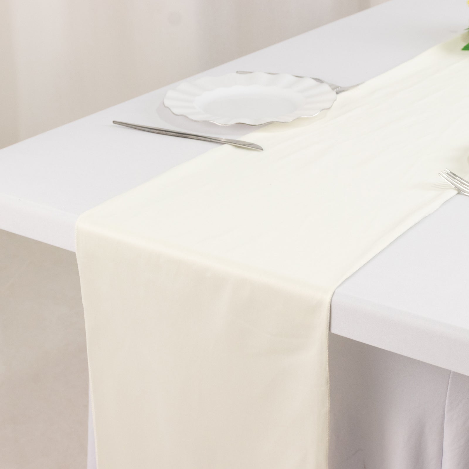 Scuba Polyester 12"x108" Table Runner Ivory - Wrinkle-Free Table Linen