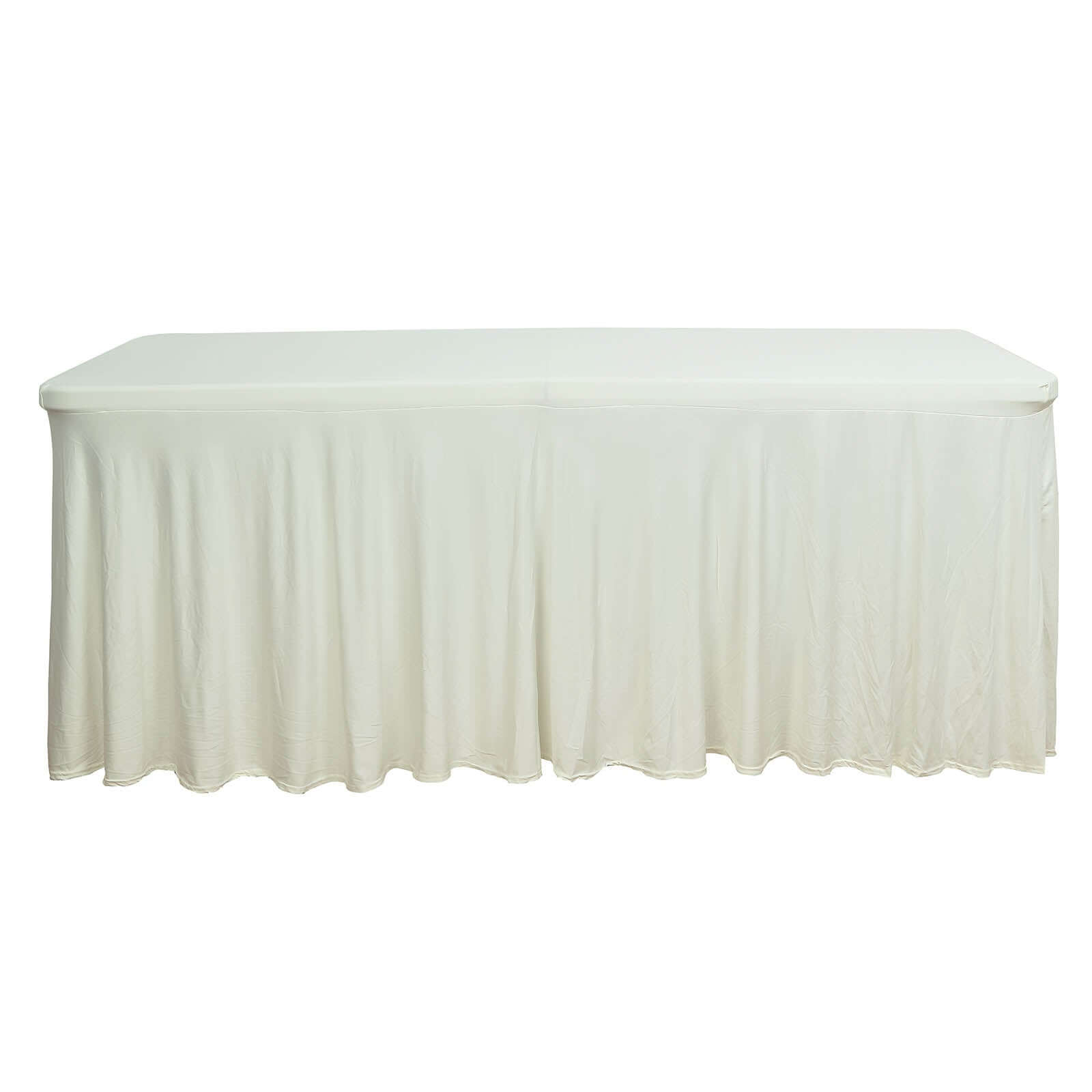 Spandex Rectangle 72"x30" Table Skirt Ivory with Wavy Skirt-Like Effect Table Cover