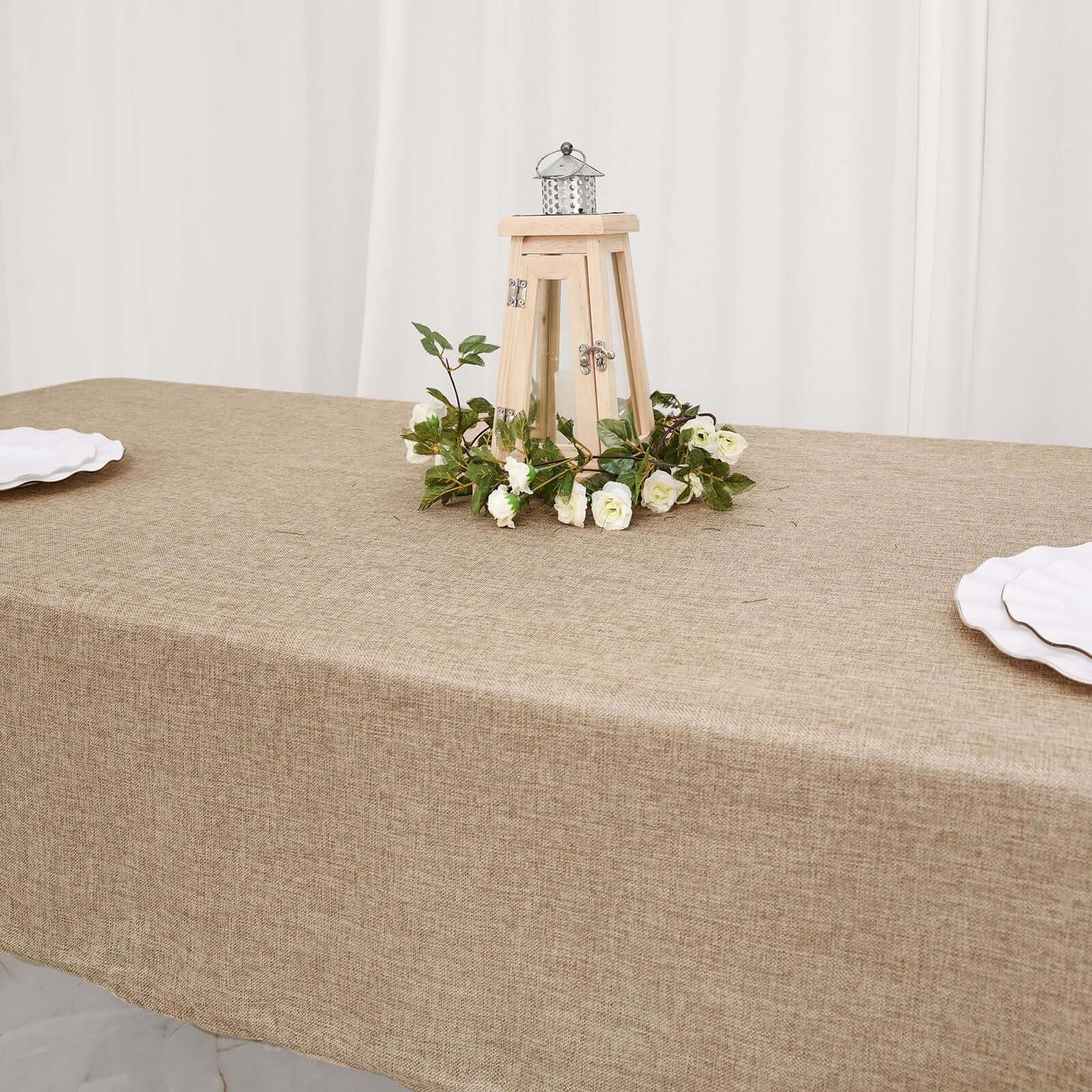 Faux Burlap Jute 54"x96" Rectangle Tablecloth Natural - Rustic Event Table Linen