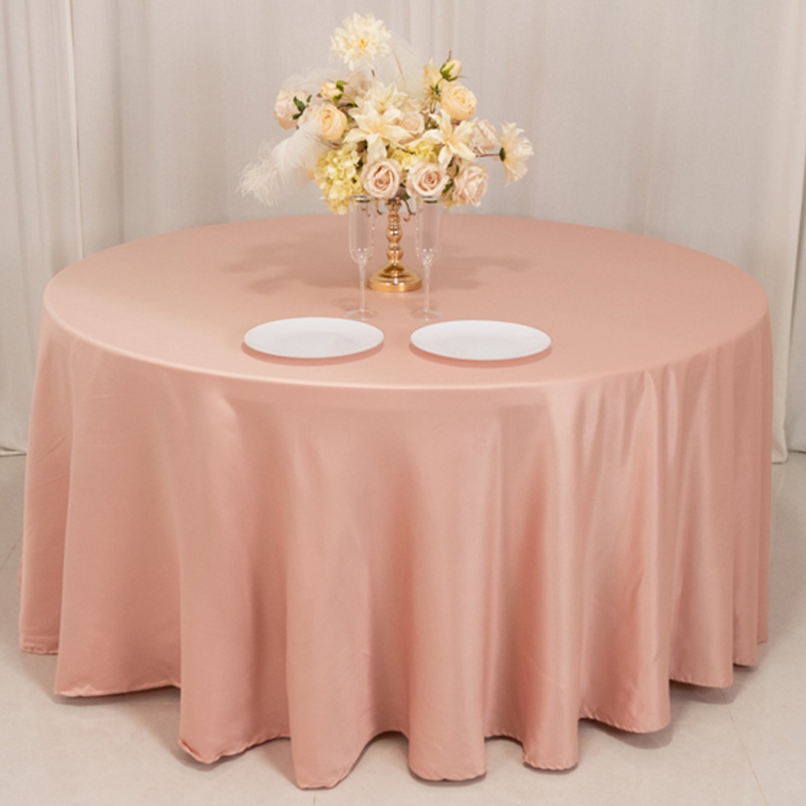 Lamour Satin 120" Round Tablecloth Dusty Rose - Seamless Table Cover with Soft Tempered Sheen