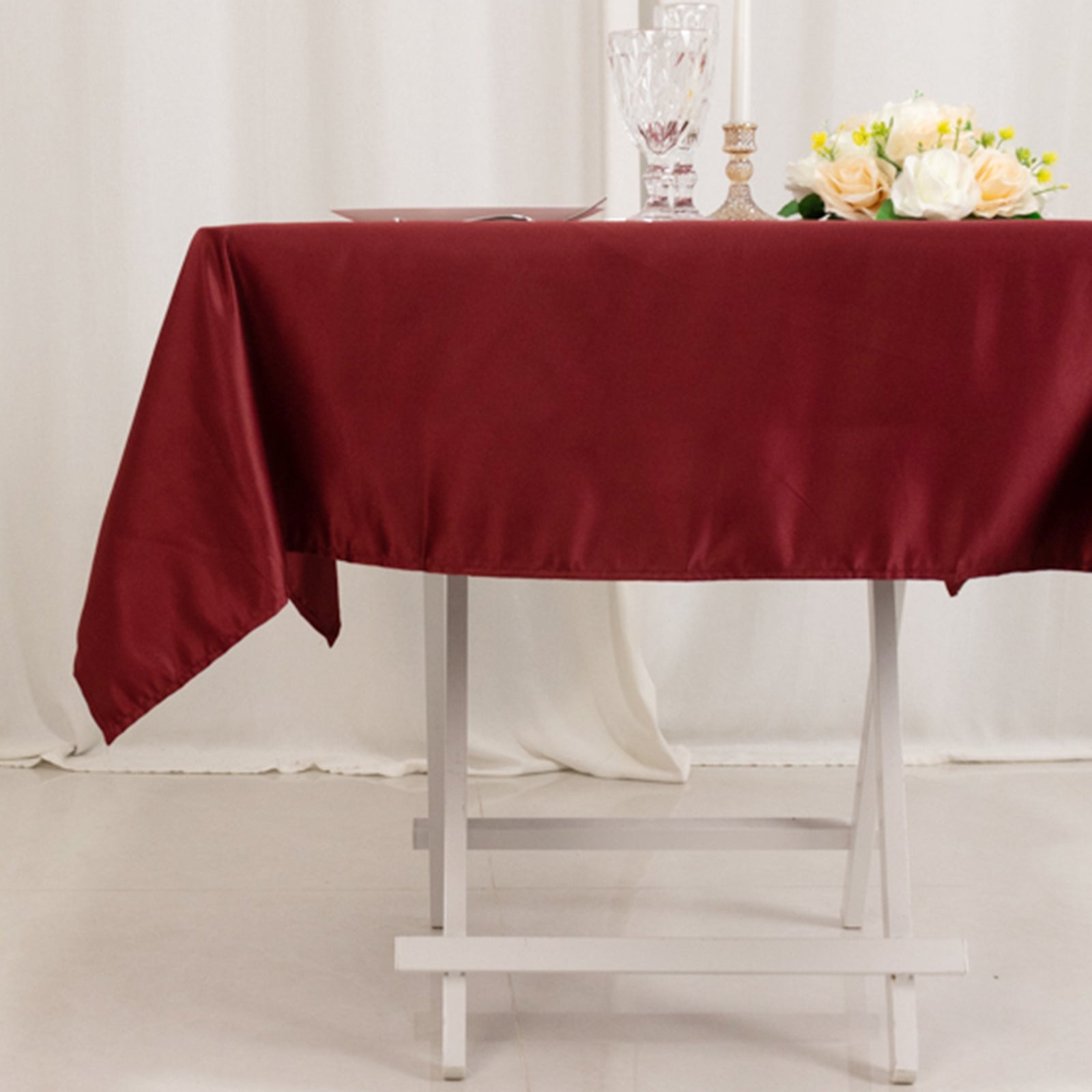 Lamour Satin 54"x54" Square Tablecloth Burgundy - Durable & Silk-Like Table Cover
