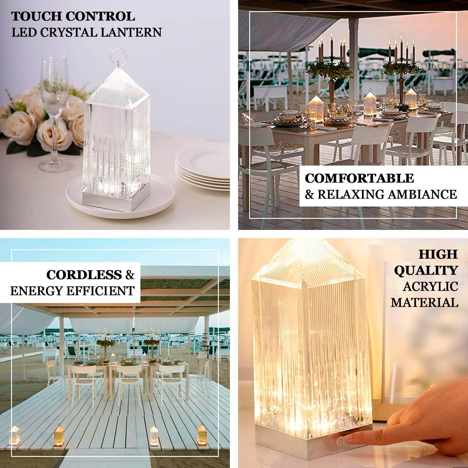 Acrylic LED Lantern Lamp Retro Lighthouse Design Rechargeable - Touch Control Crystal Decorative Night Light 11"