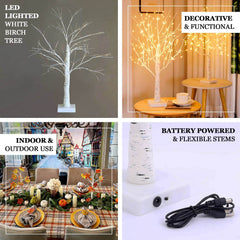 Lighted Birch Tree Lamp White Design Warm White - Battery Operated Rechargeable LED Table Accent 2ft