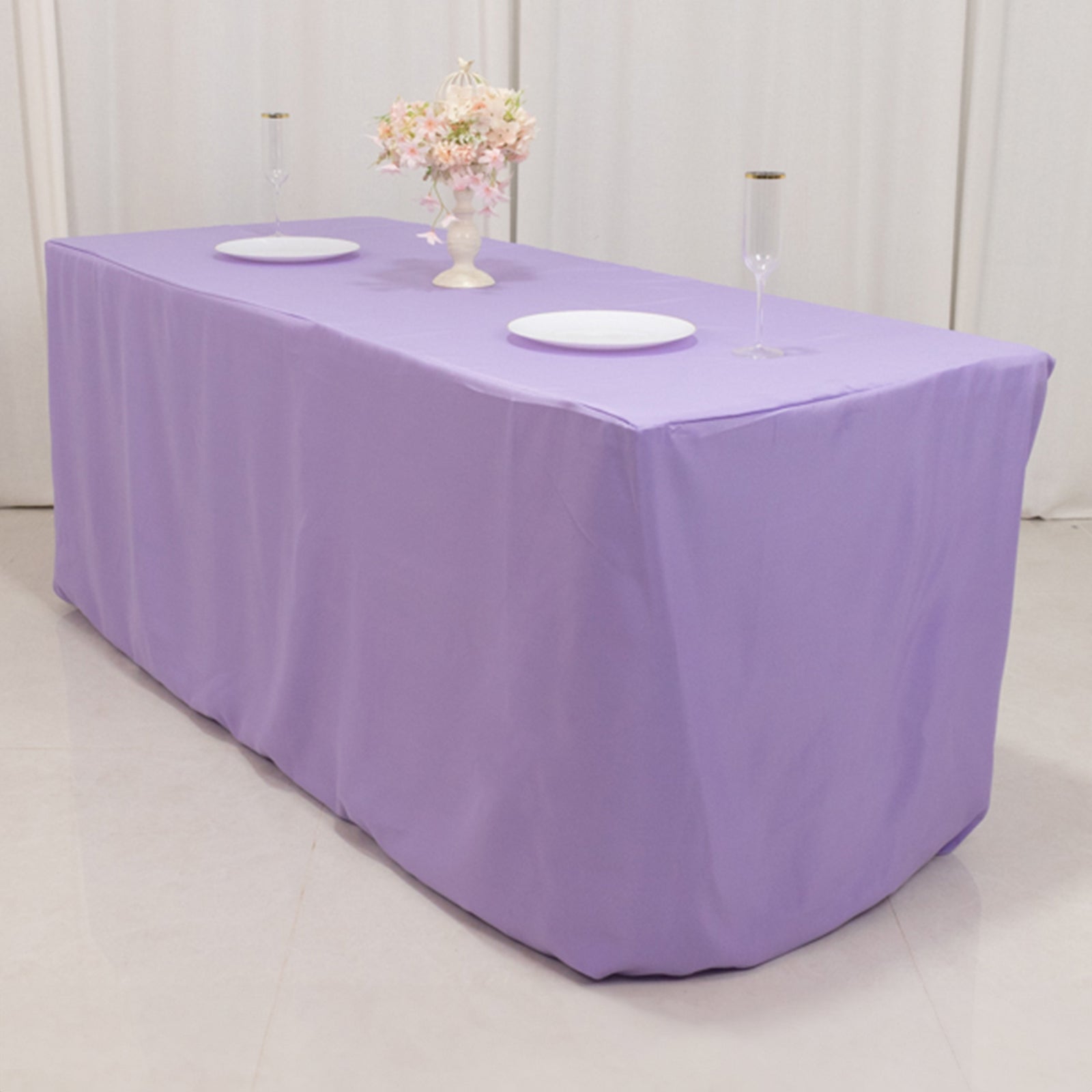 Fitted Polyester 72"x30" Rectangle Tablecloth Lavender Lilac - Durable Table Cover