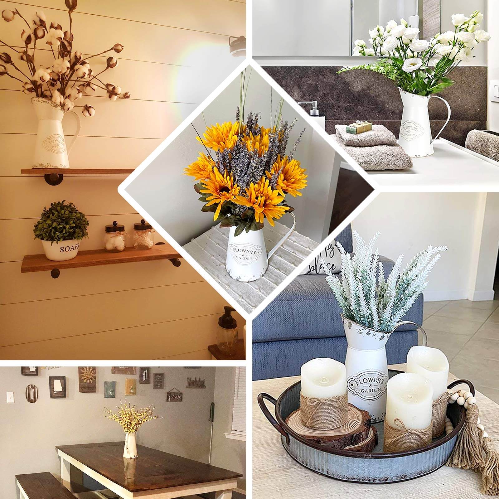 Metal Garden Water Pitcher Rustic Milk Jug Design - Shabby Chic Decorative Flower Vase 9"