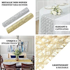 Polyester 12"x108" Table Runner Metallic Silver Disposable Non-Woven Fiber Roll - Stylish & Chic Table Decor