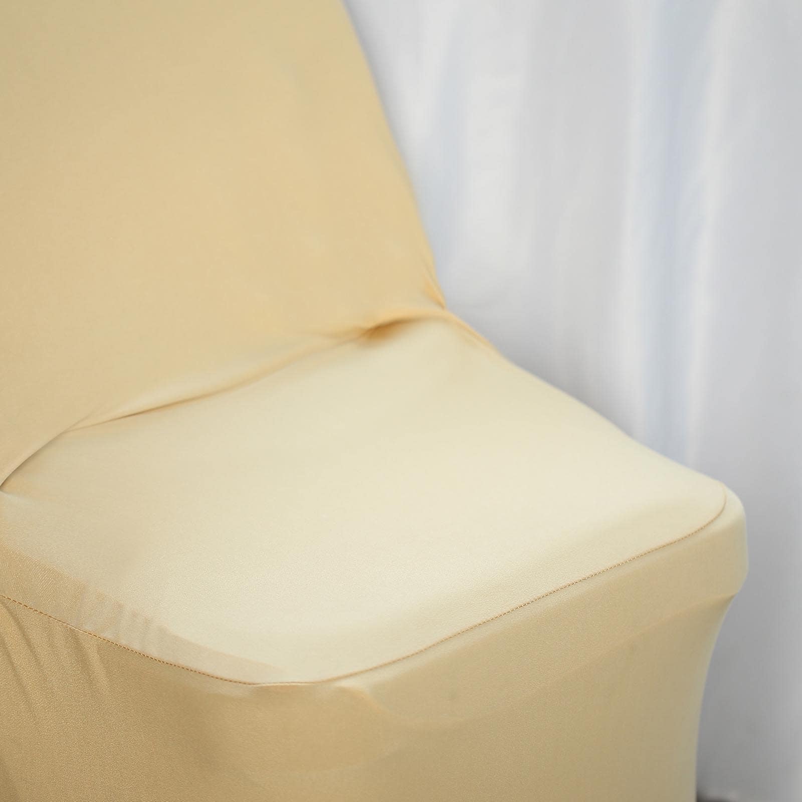 Stretch Spandex Chair Cover Champagne for Folding Chairs - Metallic Shimmer Tinsel Back Design Fitted Slipcover