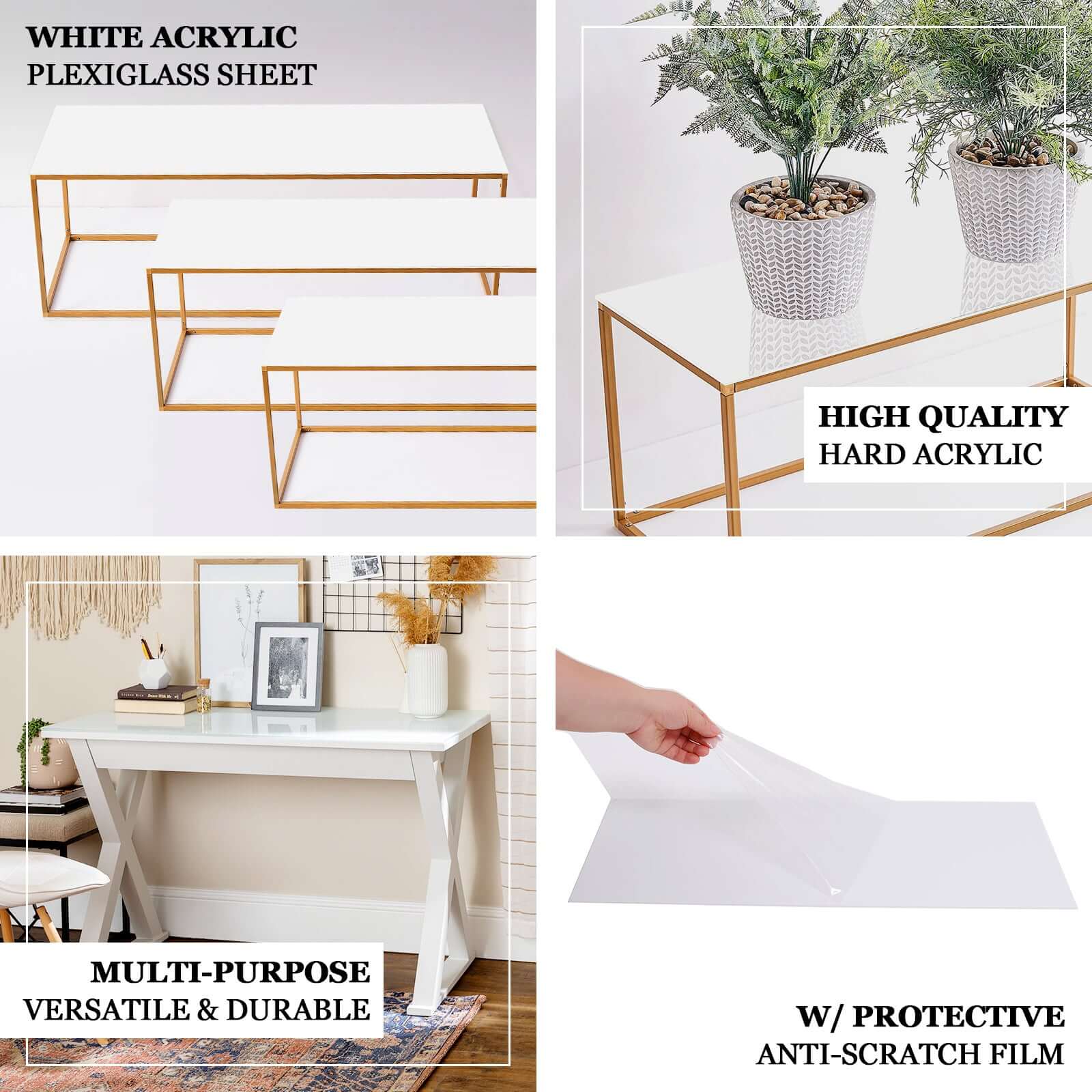 2-Pack Acrylic Plexiglass Sheets Rectangular Side Plates White - Protective Film Coating 24"x10"