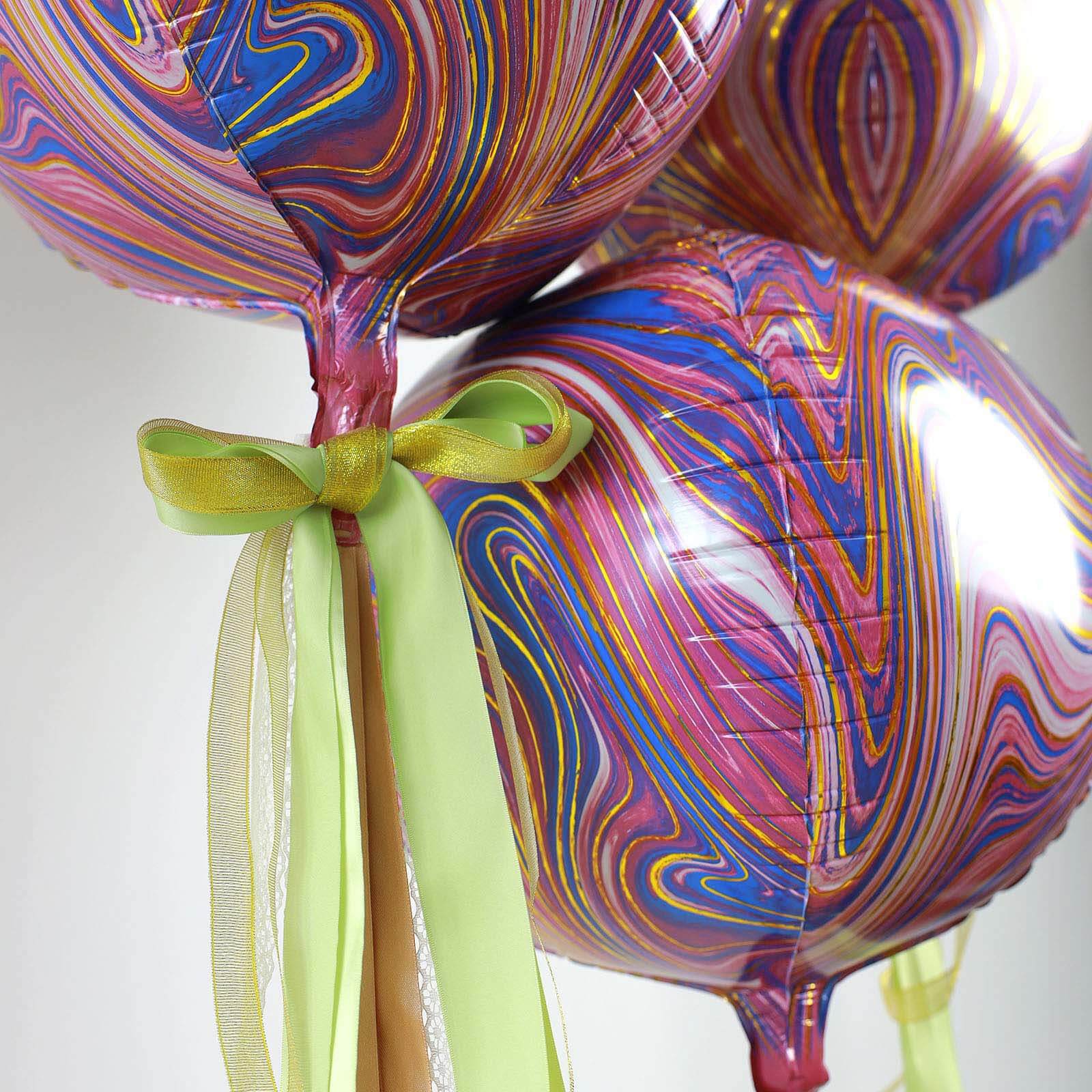 3 Pack 13" Purple Gold Marble Orbz Foil Balloons, 4D Sphere Mylar Balloons