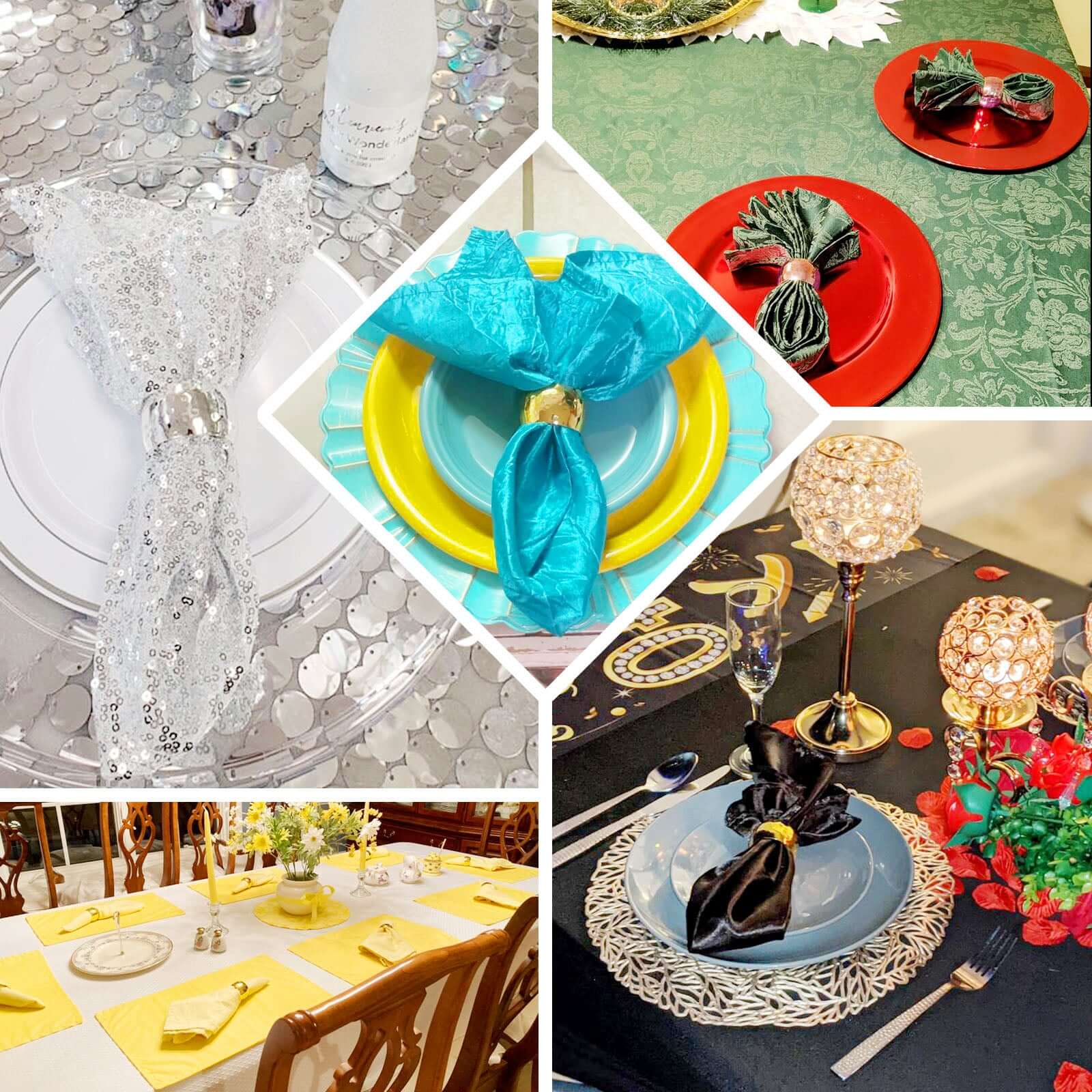 4 Pack Metallic Silver Hammered Pattern Metal Napkin Rings