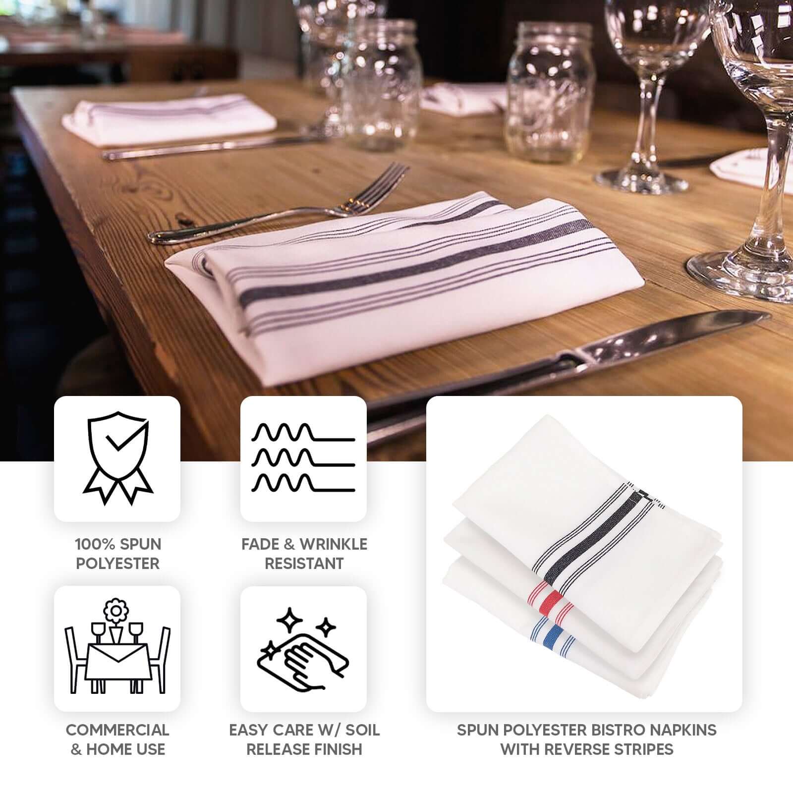 10 Pack Premium Spun Polyester 18"x22" Napkins White/Gray Bistro Style - Highly Absorbent Cotton-Like Feel Cloth Napkins