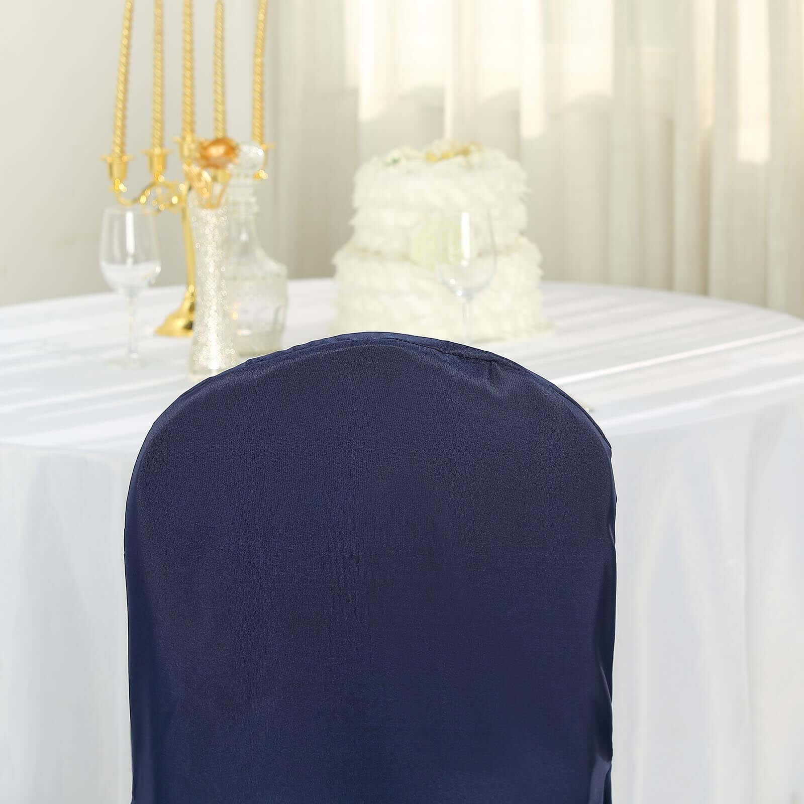 Polyester Slip On Banquet Chair Covers Navy Blue - Stain-Resistant Reusable Durable Fabric