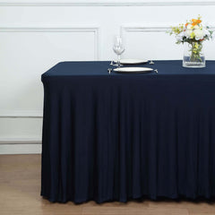 Spandex Rectangle 72"x30" Table Skirt Navy Blue with Wavy Skirt-Like Effect Table Cover