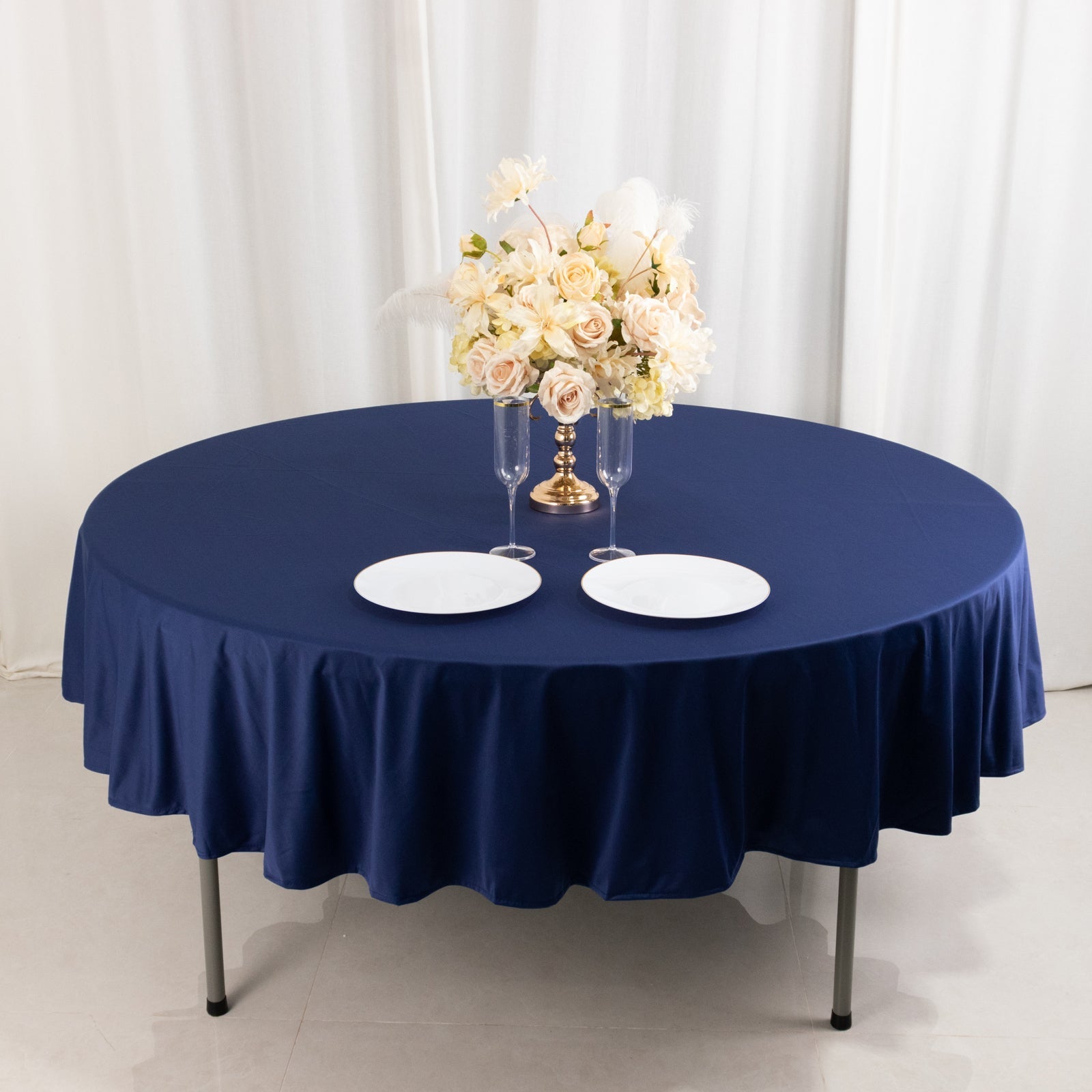 Scuba Round 90" Tablecloth Navy Blue - Wrinkle Free & Stain Resistant Table Cover