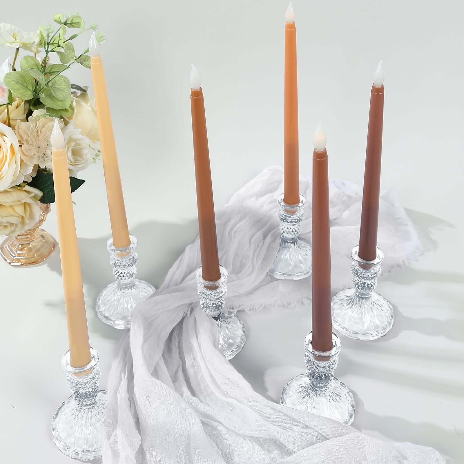 8-Pack LED Flickering Lighting Mixed Natural - Flameless Battery Operated Taper Candles 11"