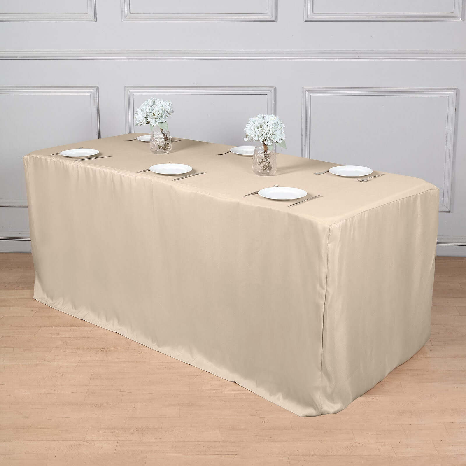 Fitted Polyester 96"x30" Rectangle Tablecloth Nude - Durable and Easy to Maintain Table Cover