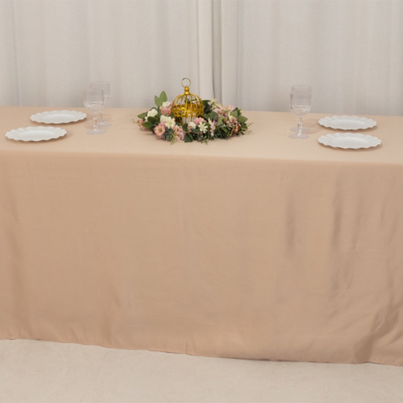Lamour Satin 90"x156" Rectangle Tablecloth Nude - Luxurious, Soft Seamless Table Cover