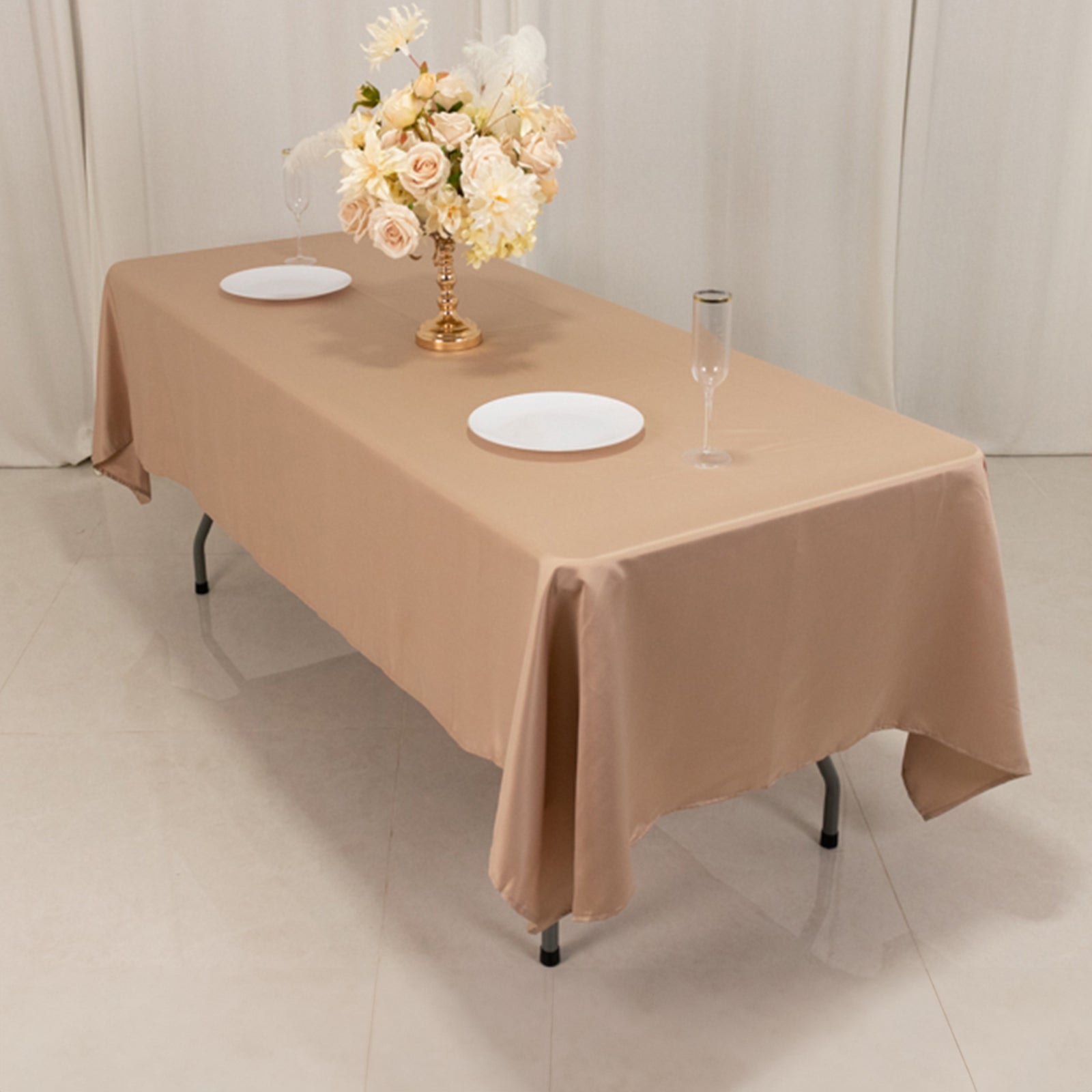 Lamour Satin 60"x102" Rectangle Tablecloth Nude - Durable & Silky Soft Feel Table Cover