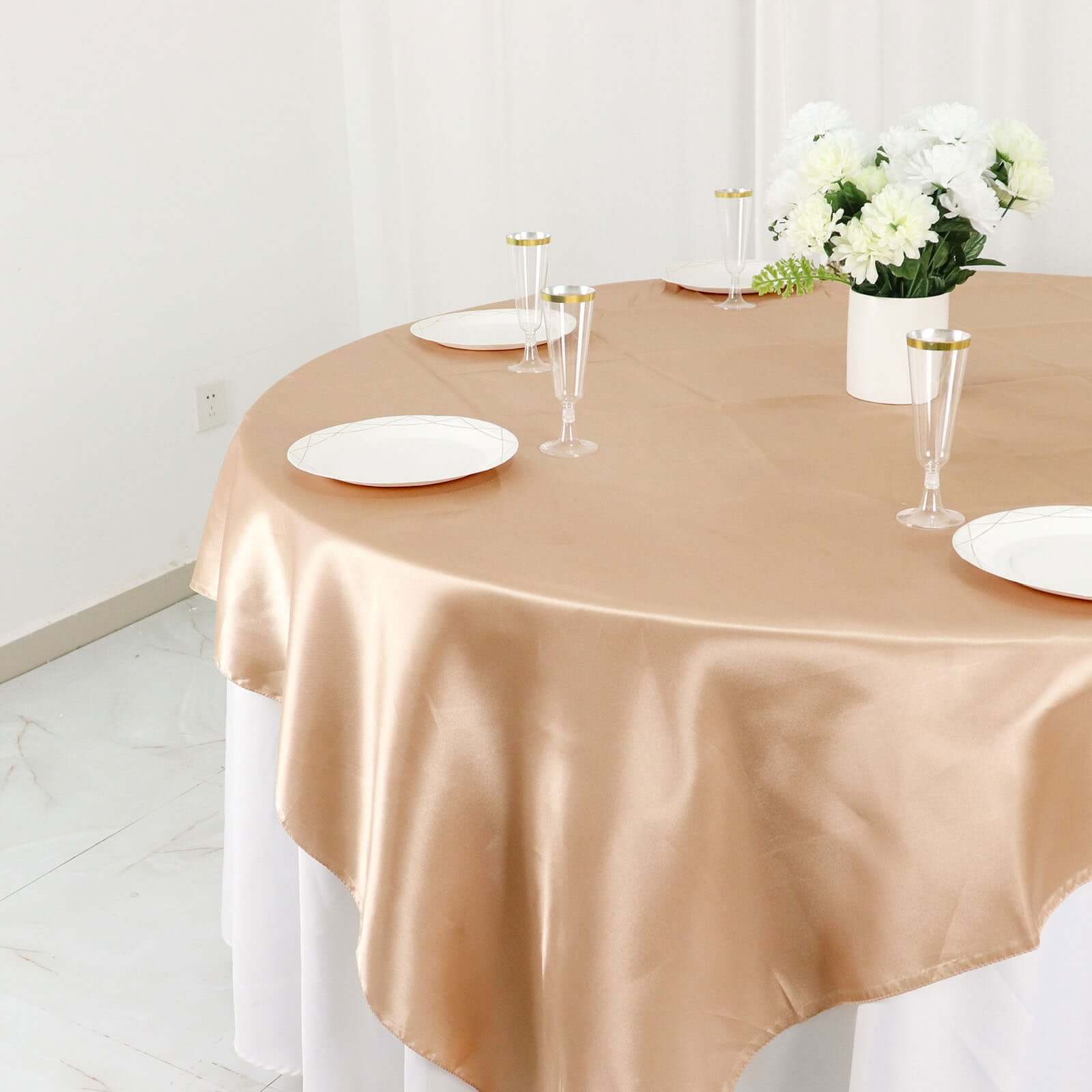 Satin 72"x72" Table Overlay Square Tablecloth Nude - Smooth Finish Table Cover
