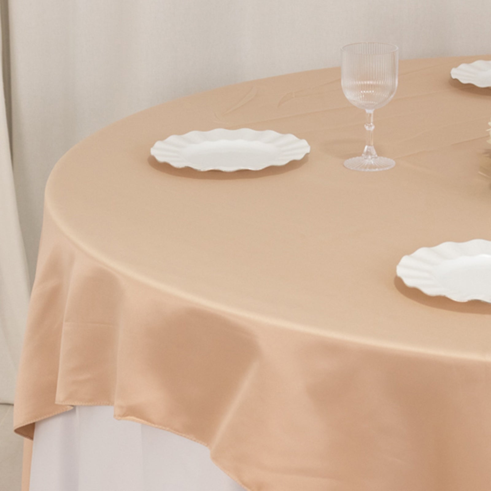 Lamour Satin 72"x72" Table Overlay Square Tablecloth Nude - Smooth Finish Table Topper