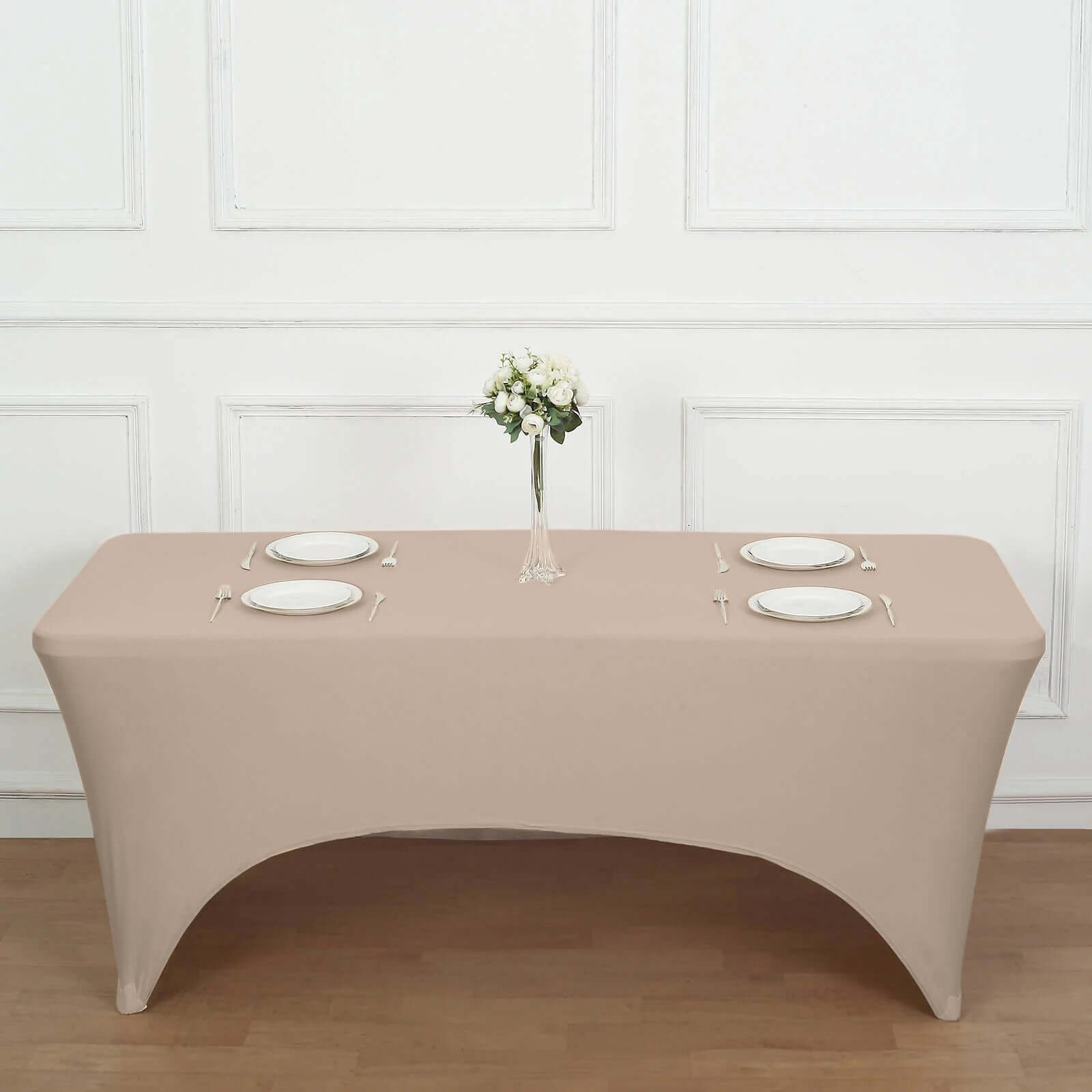 Stretch Spandex 96"x30" Rectangle Table Cover Nude - Durable Form-Fitting Tablecloth