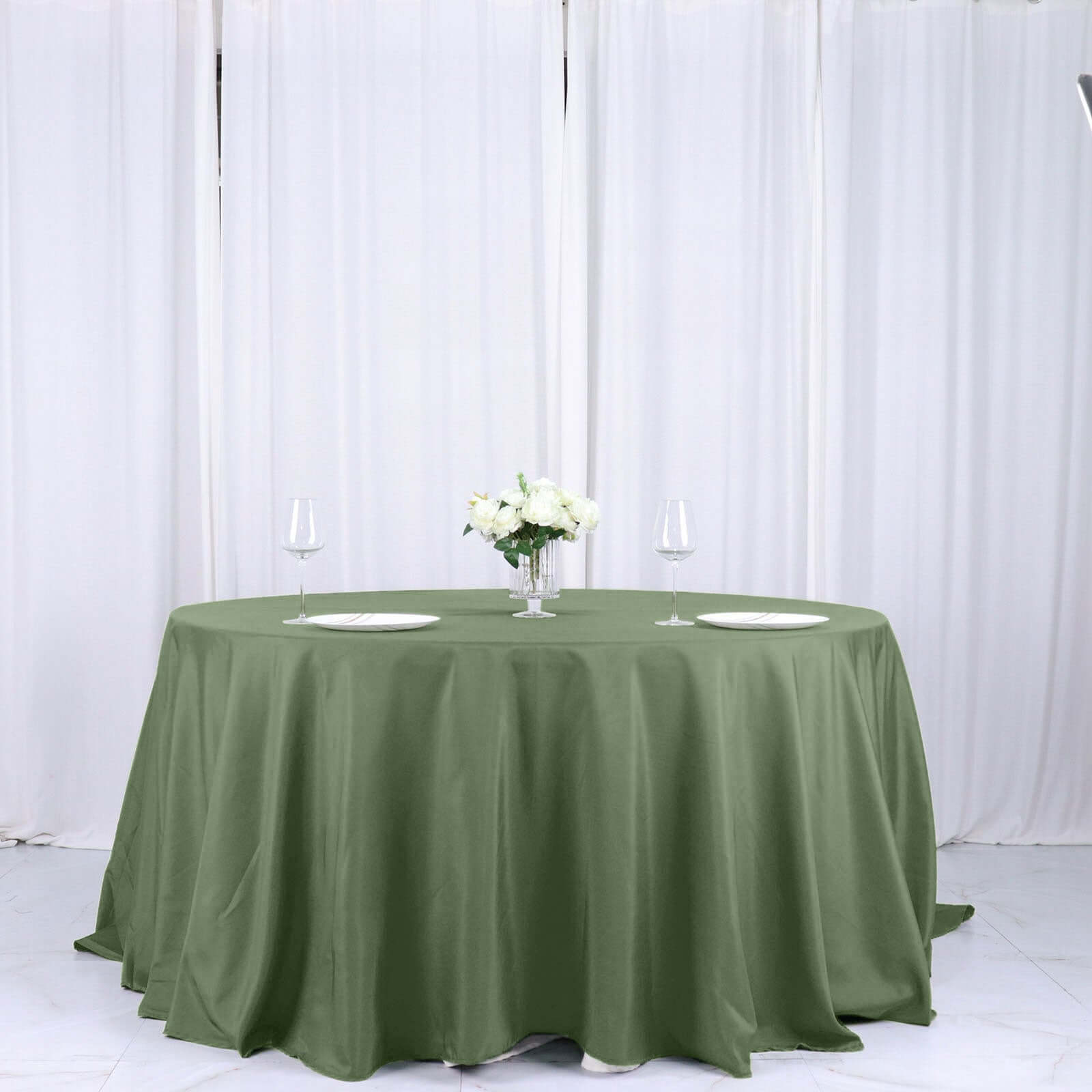 Polyester 132" Round Tablecloth Olive Green - Seamless Chic Table Cover