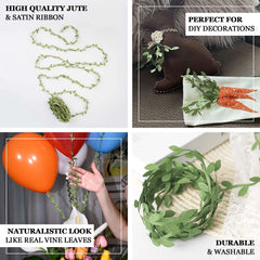 67FT Olive Green Leaf Ribbon Trim, Artificial Vines Leaf Garland For DIY Craft Party Wedding Home Decor