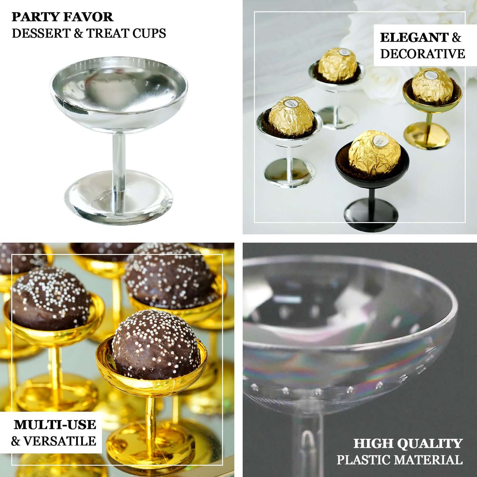 12-Pack Plastic Dessert Cup Candy Dishes Clear - Decorative Mini Pedestal Stands for Treats 2"