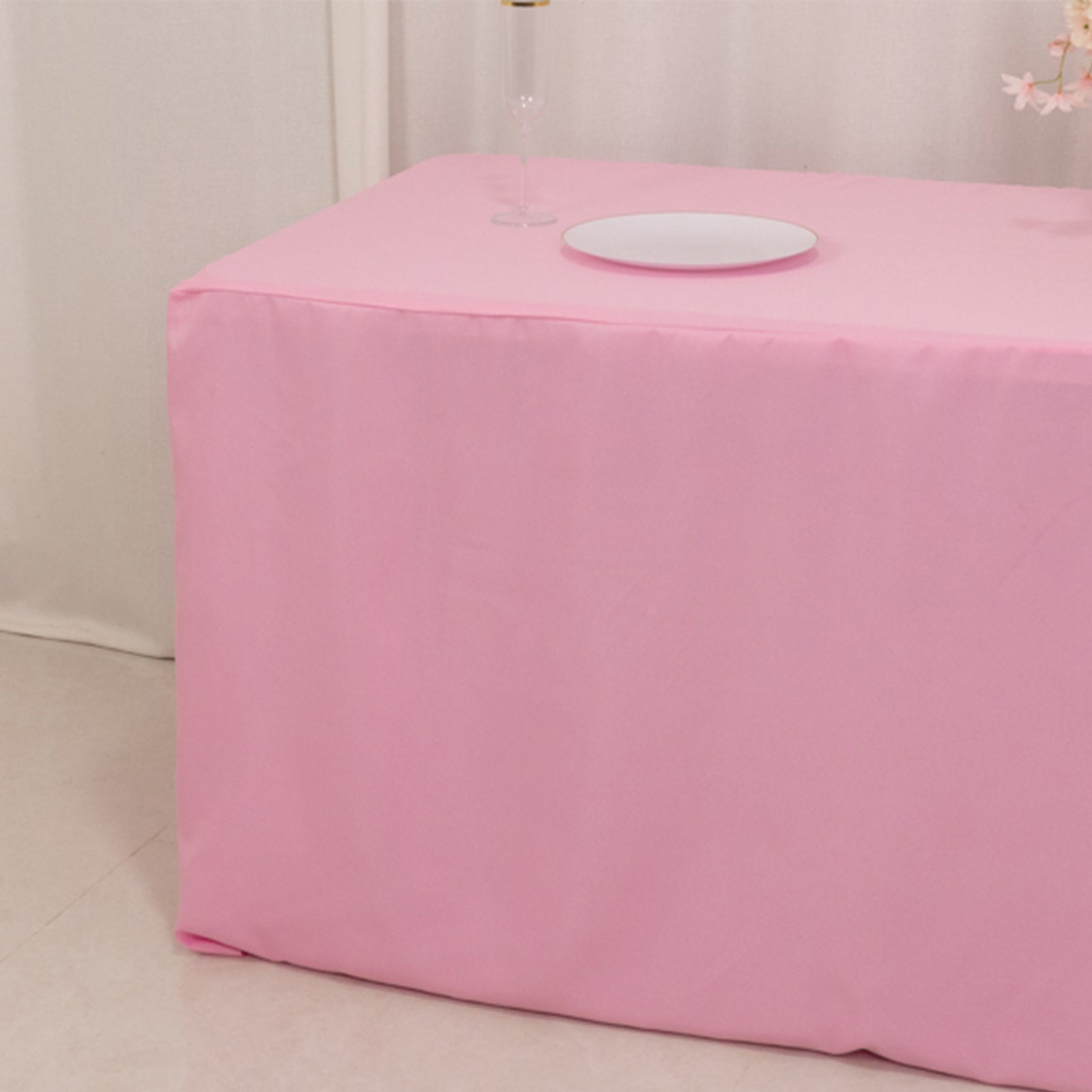 Fitted Polyester 72"x30" Rectangle Tablecloth Pink - Durable and Easy to Maintain Table Cover