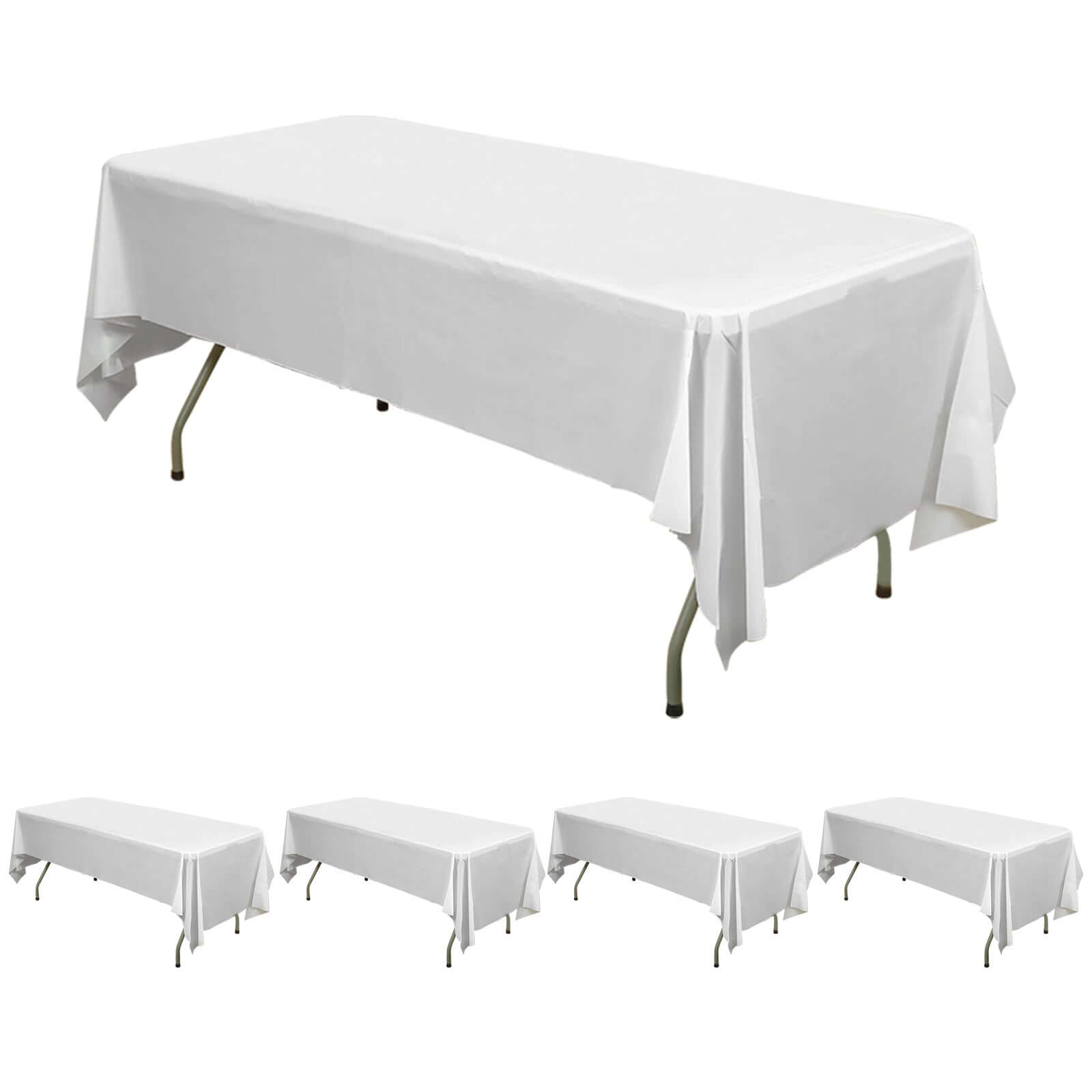 5-Pack Plastic Table Covers White Rectangle - Reliable PVC Disposable Covers for Gatherings 54"x108"