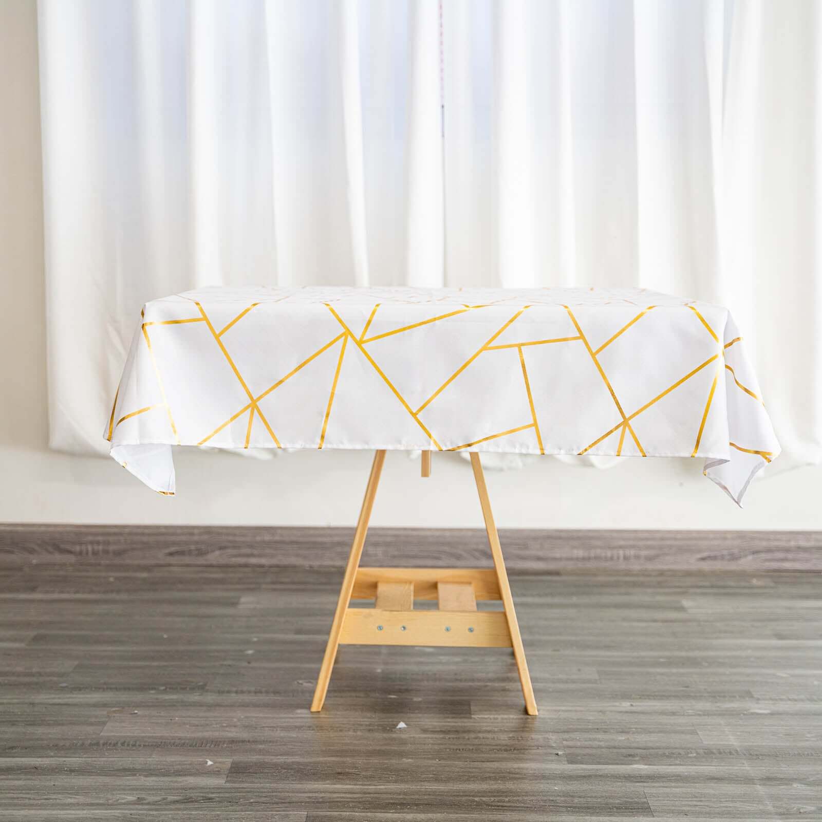 Polyester 54"x54" Square Tablecloth White with Gold Foil Geometric Pattern - Wrinkle-Resistant & Durable for Stylish Settings