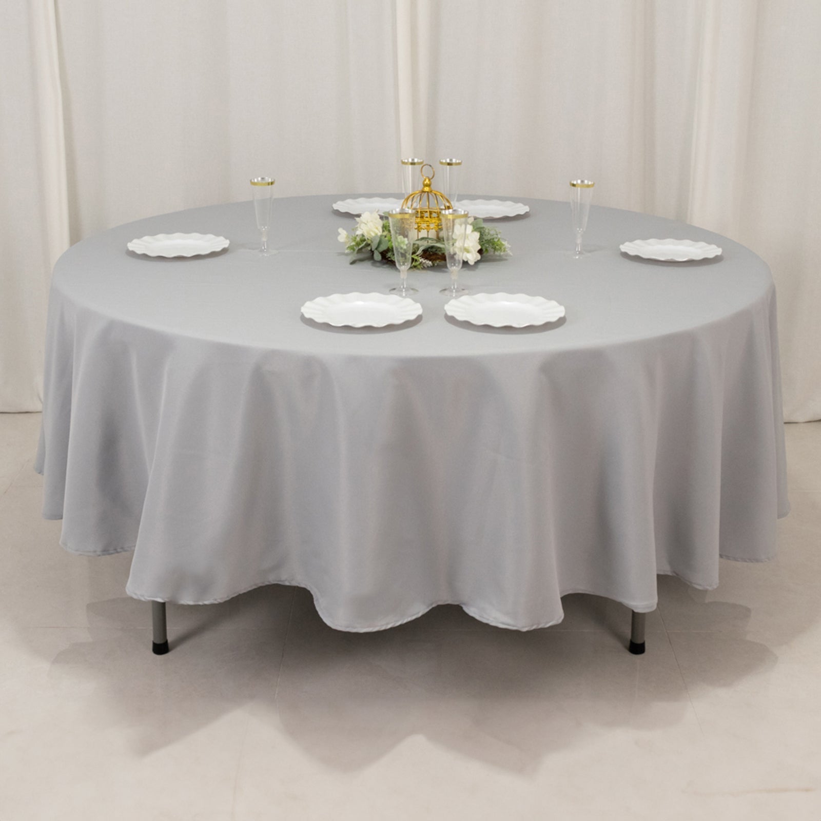Premium Polyester 90" Round Tablecloth Silver - Stain and Wrinkle-Resistant Design with 220GSM Thickness Table Cover