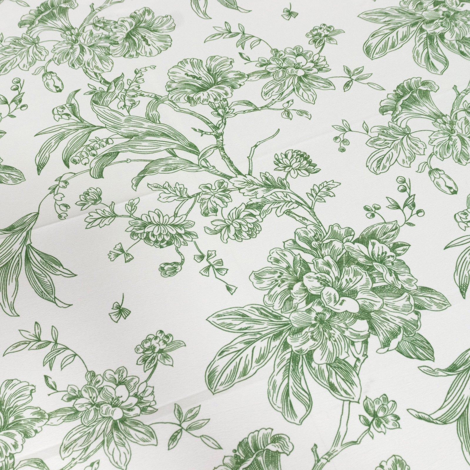 Polyester 90"x132" Rectangle Tablecloth White - Seamless Dusty Sage Green French Toile Pattern for Formal Celebrations