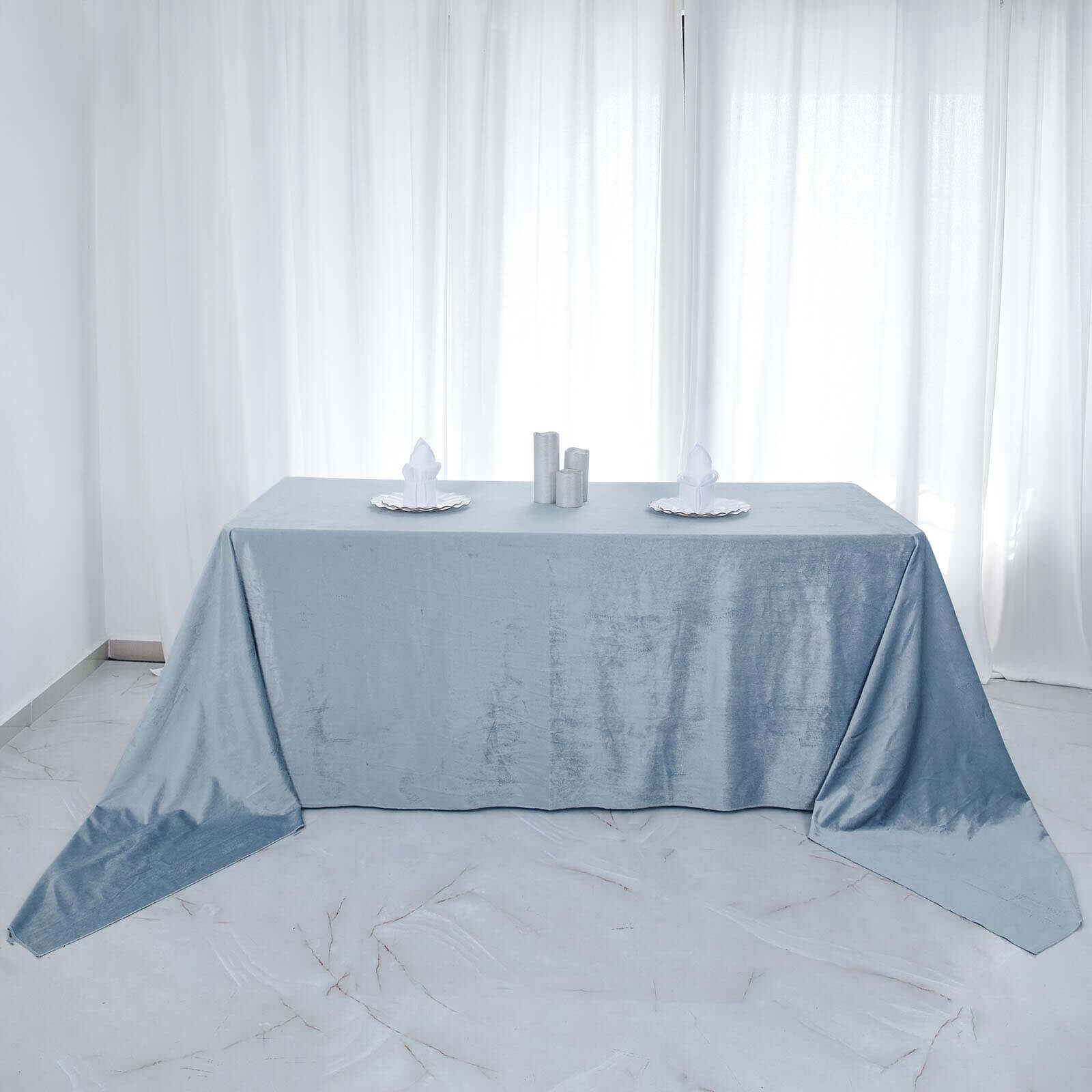 Premium Velvet 90"x156" Rectangle Tablecloth Dusty Blue - Reusable Soft & Seamless Table Cover