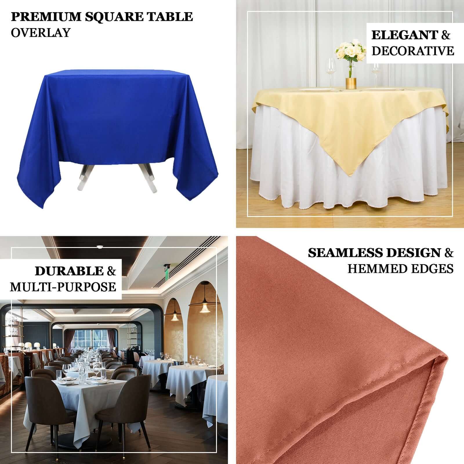 Premium Polyester 54"x54" Table Overlay Square Tablecloth Purple - 220GSM Stain and Wrinkle-Resistant Table Topper