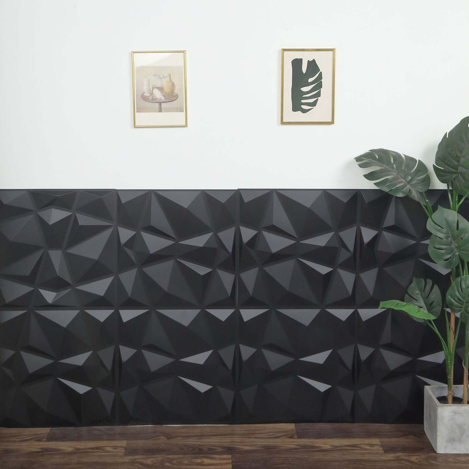 12 Pack 20"x20" Matte Black 3D Texture PVC Diamond Design Wall Tiles, Stick On Waterproof Wall Panels