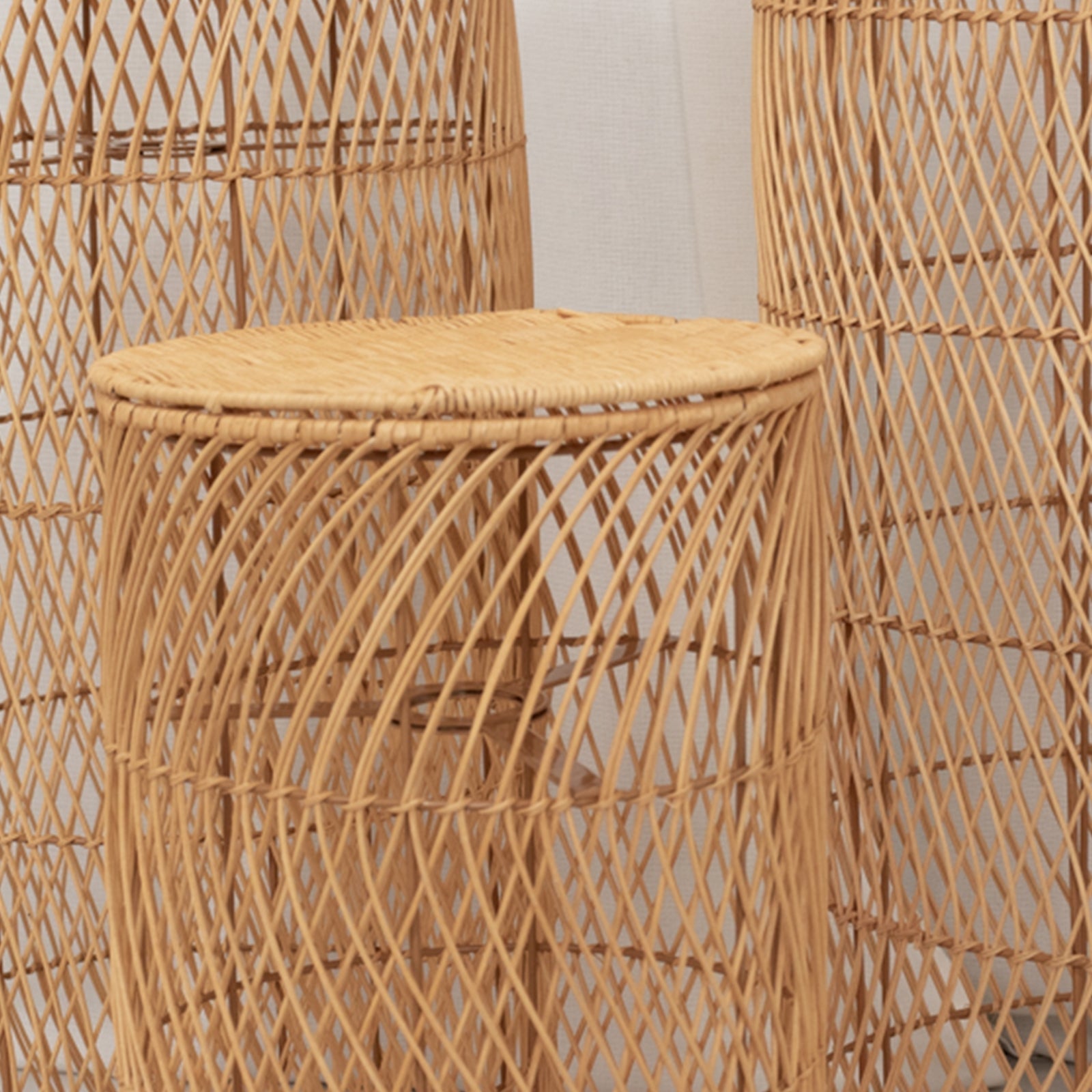 Set of 3 Natural Woven Rattan Wicker Pedestal with Wave Pattern - 19",27",33"