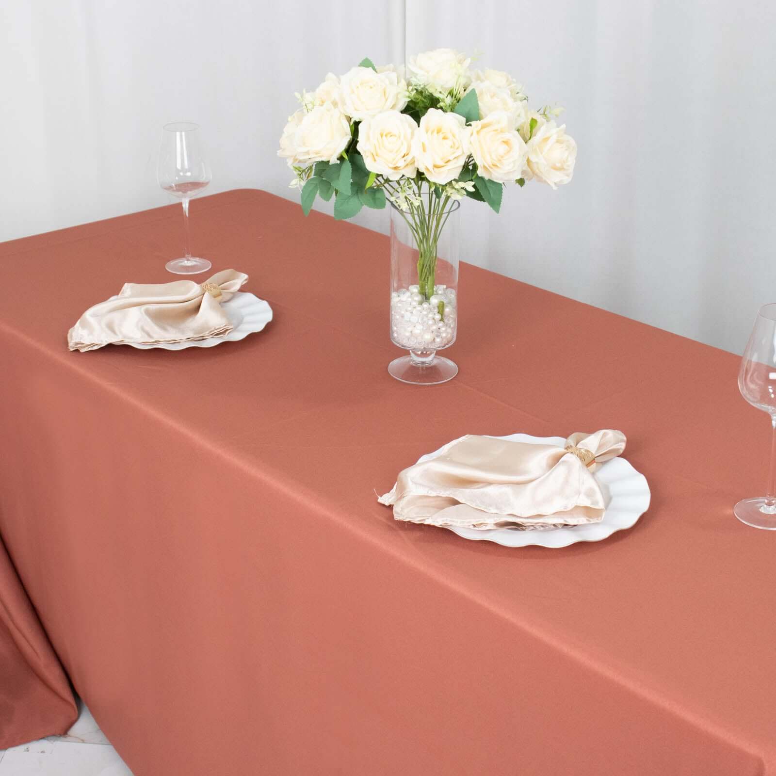 Premium Polyester 90"x156" Rectangle Tablecloth Terracotta (Rust) - Seamless 220GSM Stain-Resistant Table Cover