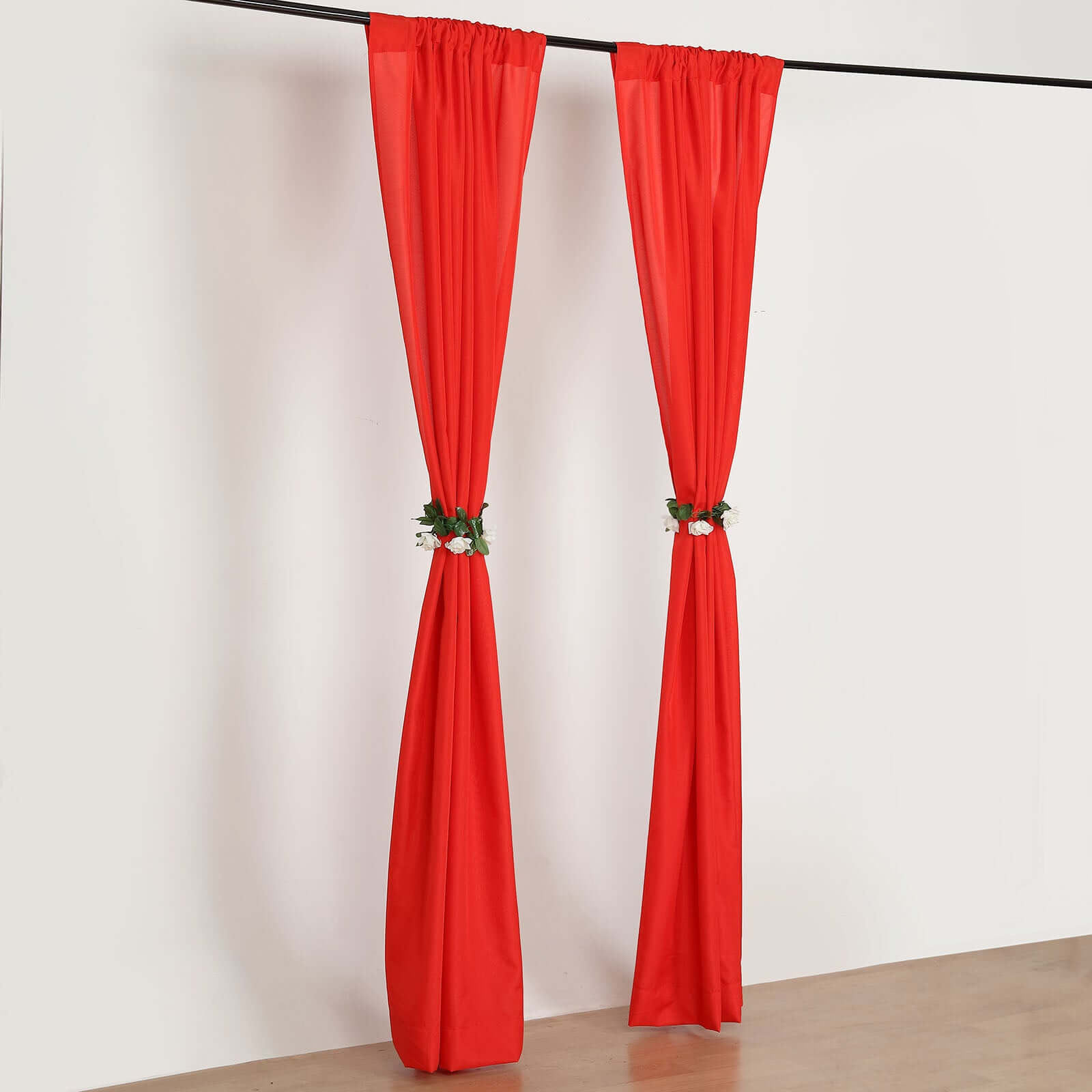 2 Pack Red Polyester Event Curtain Drapes, 10ftx8ft Backdrop Event Panels With Rod Pockets 130 GSM