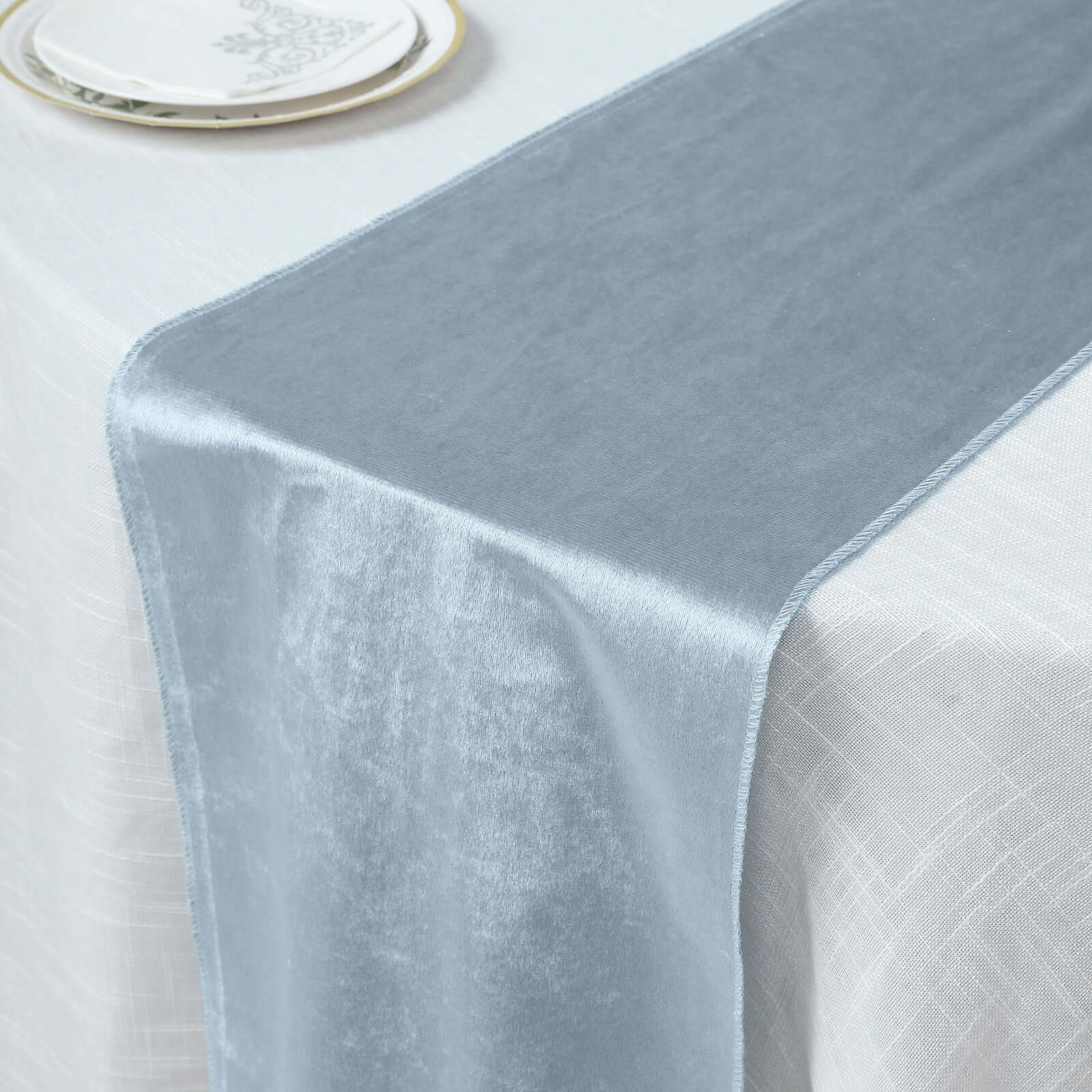 Premium Velvet 12"x108" Table Runner Dusty Blue - Sheen Finish Reusable Table Decor