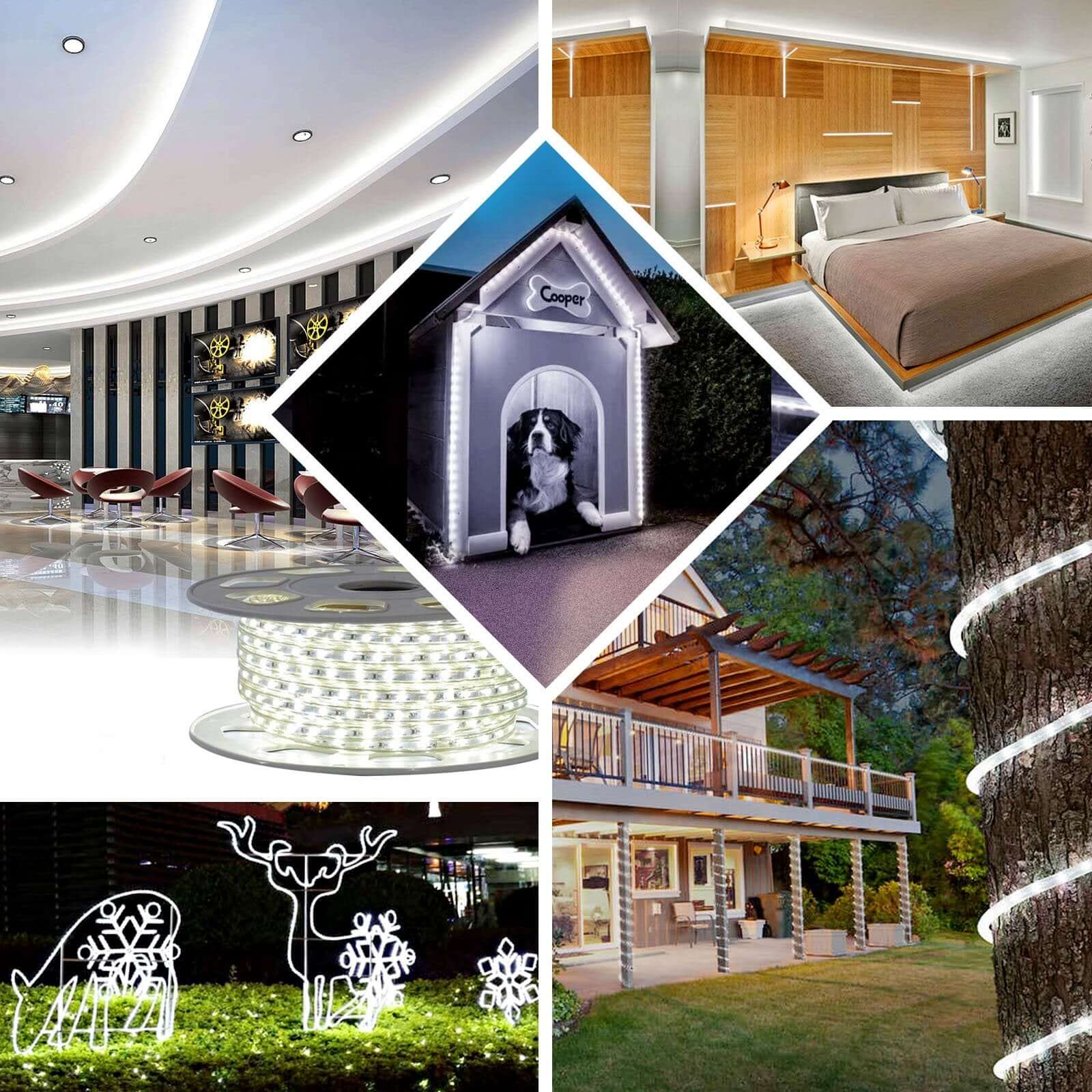 33ft Light Blue Waterproof Outdoor LED Rope Light, 120V With 250 Bright LEDs