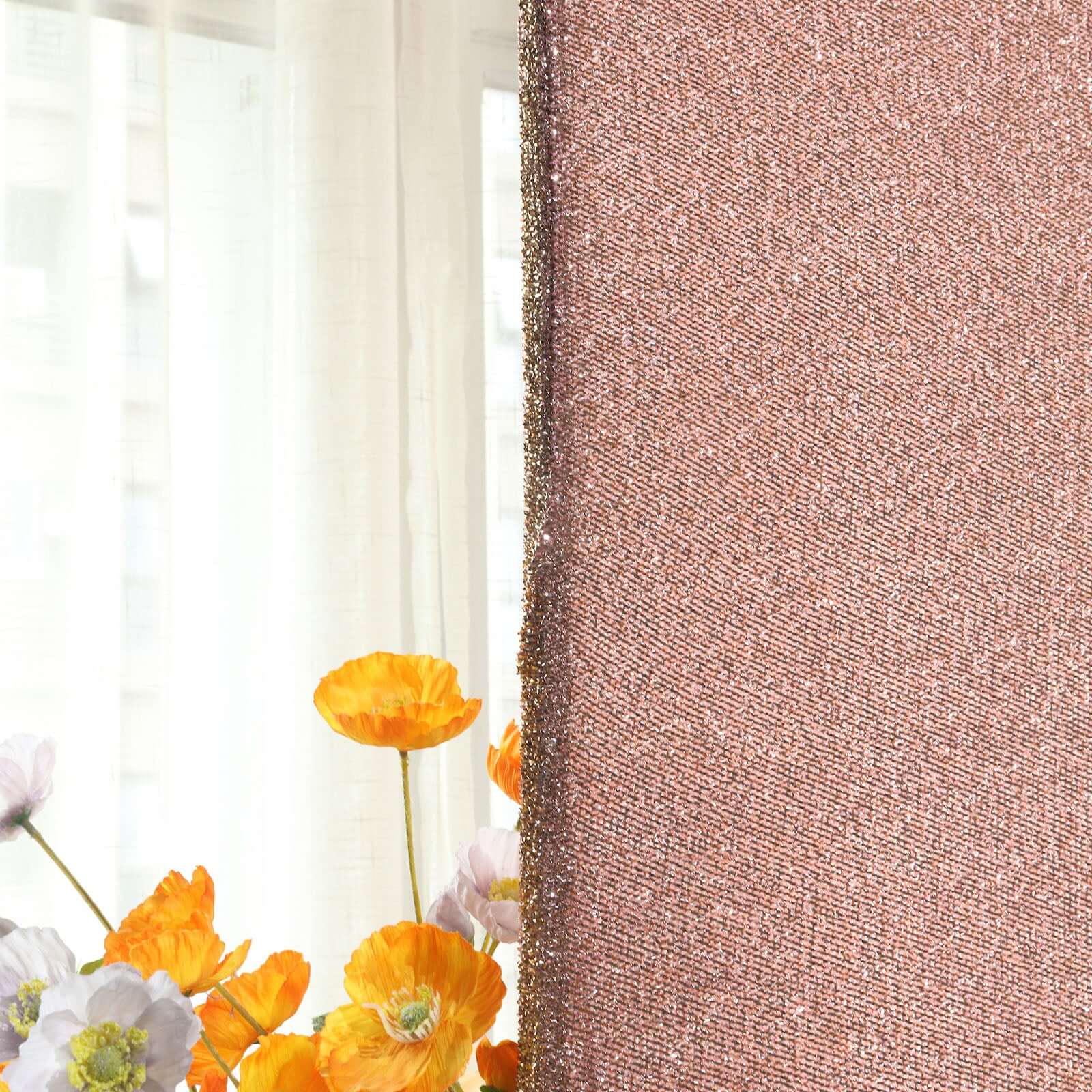 6ft Rose Gold Shimmer Tinsel Spandex Chiara Backdrop Stand Cover For Fitted Round Top Wedding Arch