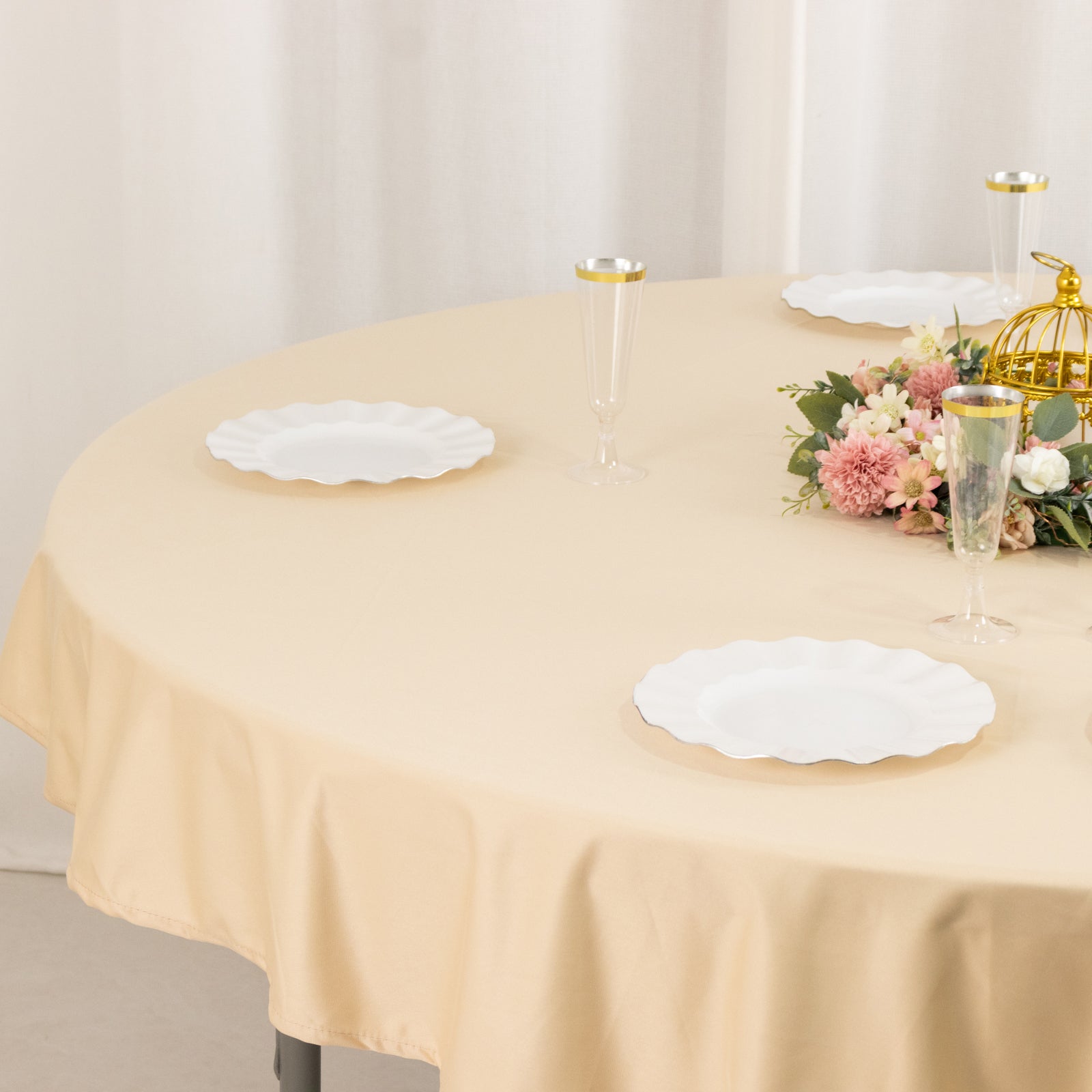 Scuba Round 70" Tablecloth Beige - Wrinkle Free & Stain Resistant Table Cover