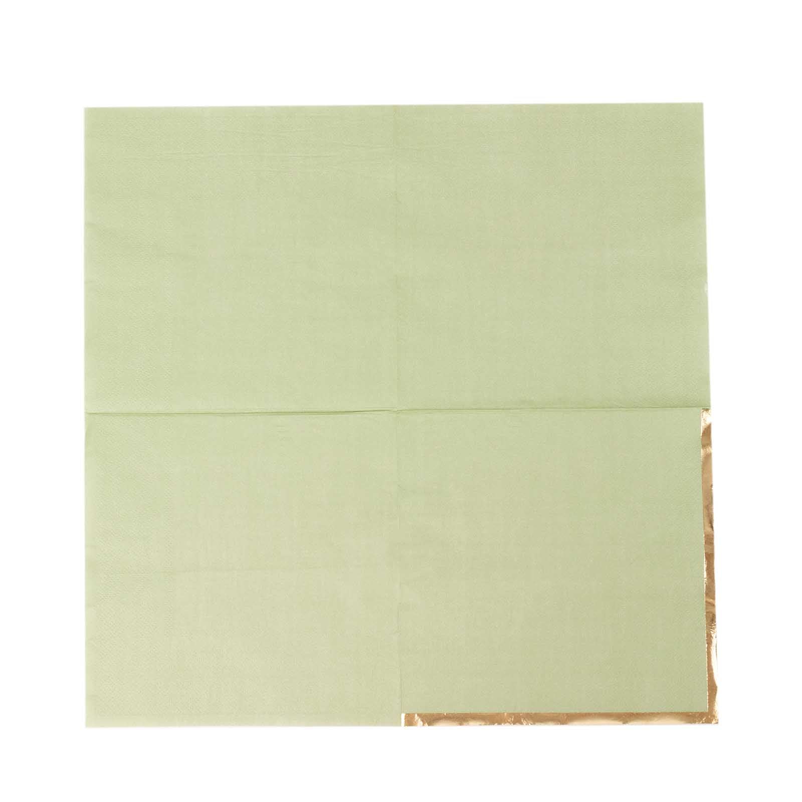 50-Pack Paper Beverage Napkins with Gold Foil Edge Sage Green - Disposable 2 Ply Cocktail Napkins for Events 6.5"x6.5"